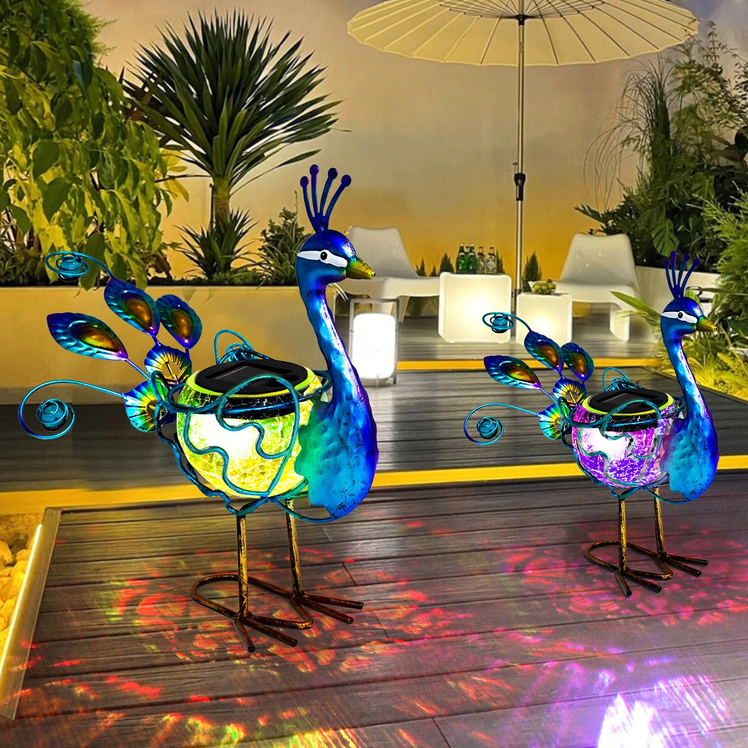 Hongland Solar Peacock Statue Light - Waterproof Metal Led Yard Art For Outdoor Decor