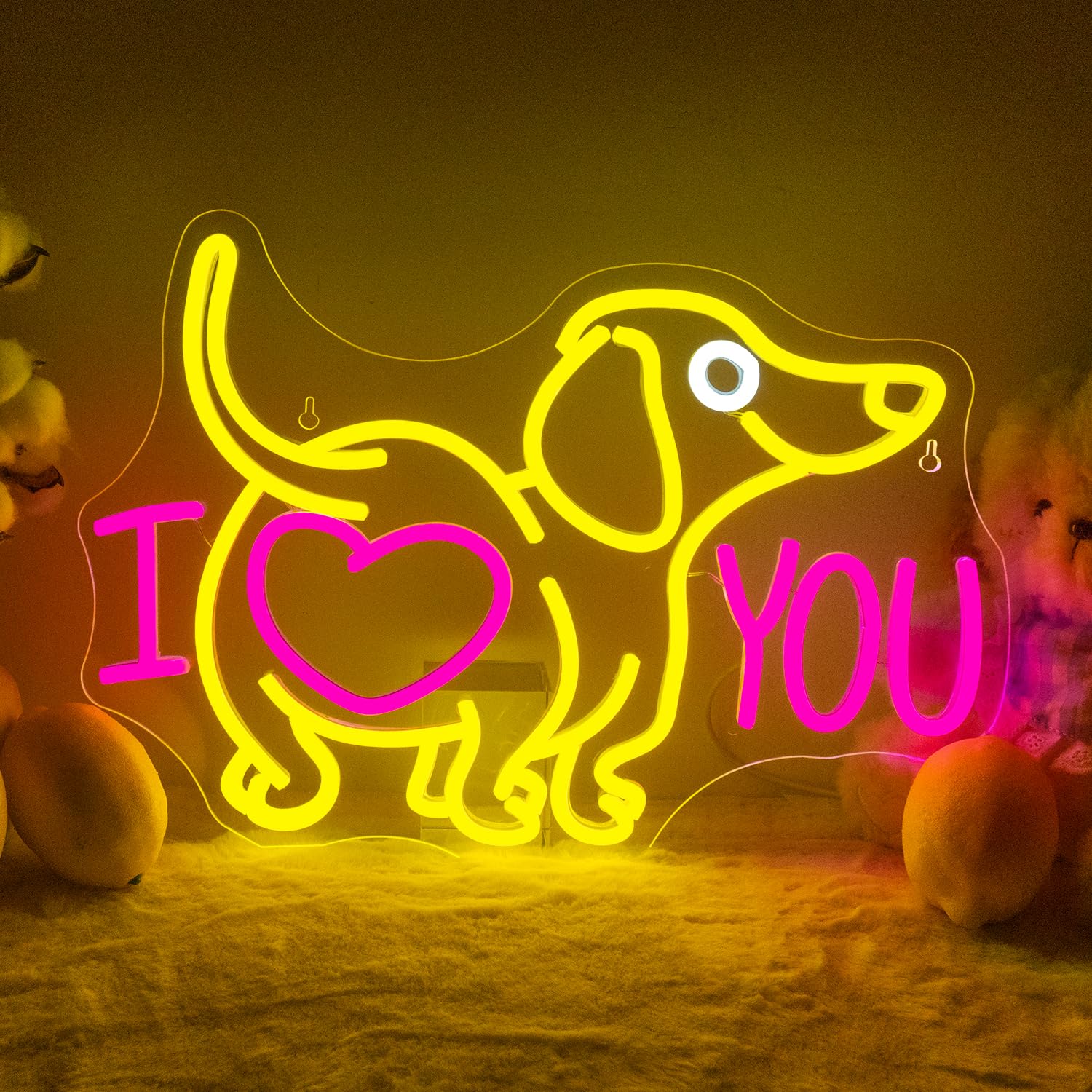 LUCUNSTAR Dog Neon Sign - I Love You LED Wall Decor, 12.5in x 16.5in, Pink Plastic Light for Pet Shop, Party Decor, Valentines Day Gift