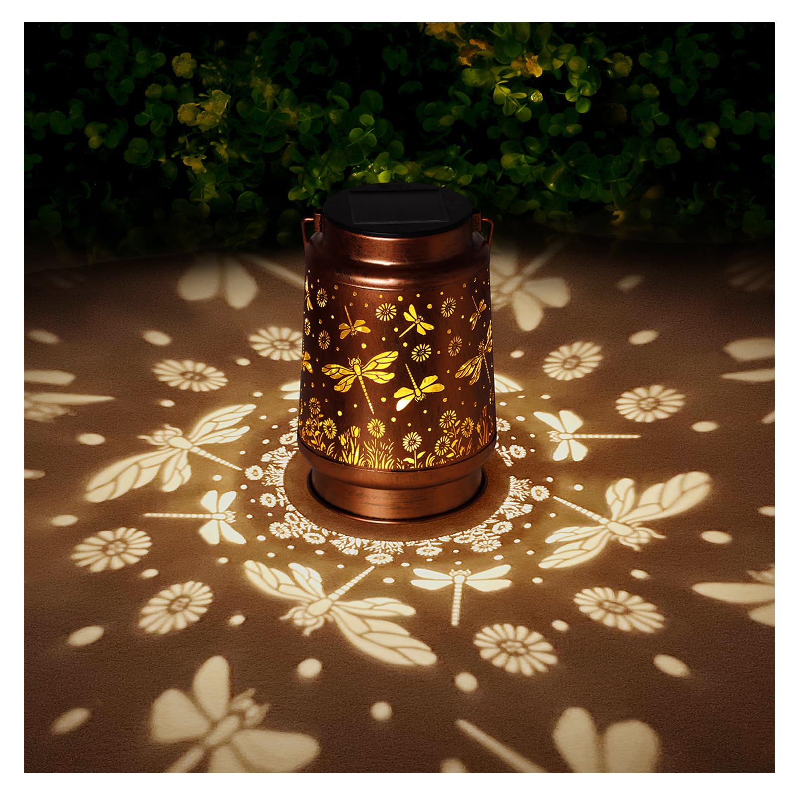 2 Pack Dragonfly Solar Lanterns Outdoor Waterproof Rose Garden Decor Gifts For Women Mom Grandma Hanging Solar Lights Metal Lantern Decoration Outside For Yard Patio Backyard Porch