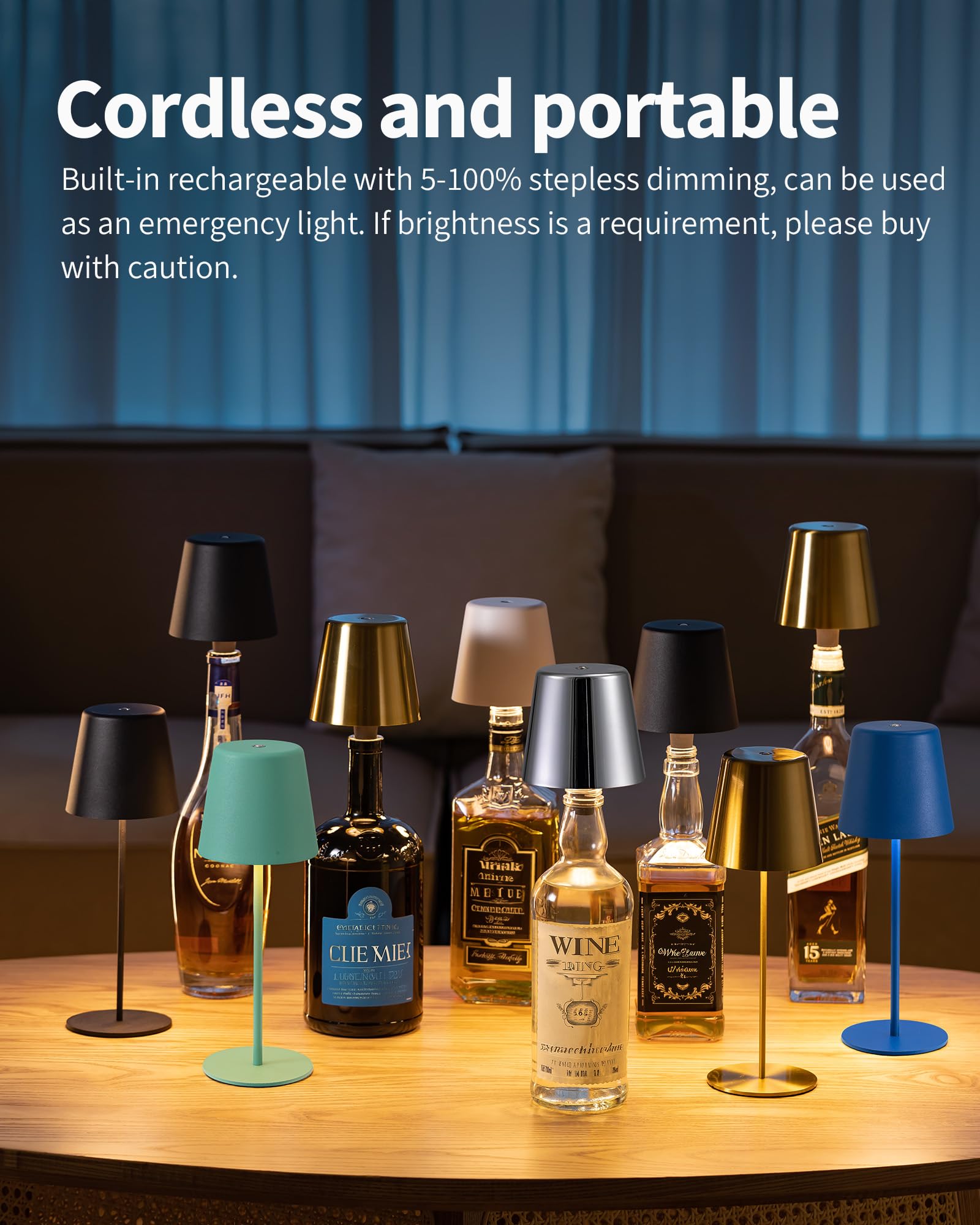 Newsee Bottle Lamp Shade, Rechargeable Portable Cordless Table Lamp, 3 Color Dimmable Led Battery Powered Desk Lamp, 4000Mah Wat