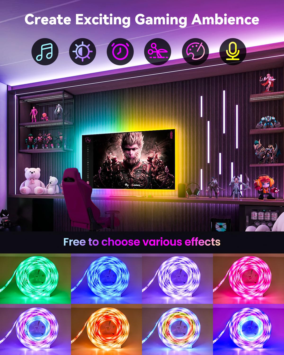 Pak LED Strip Lights 104ft, RGBIC Color Changing, Smart App & Voice Control, Music Sync, Flexible, Multicolor, Model 706001112