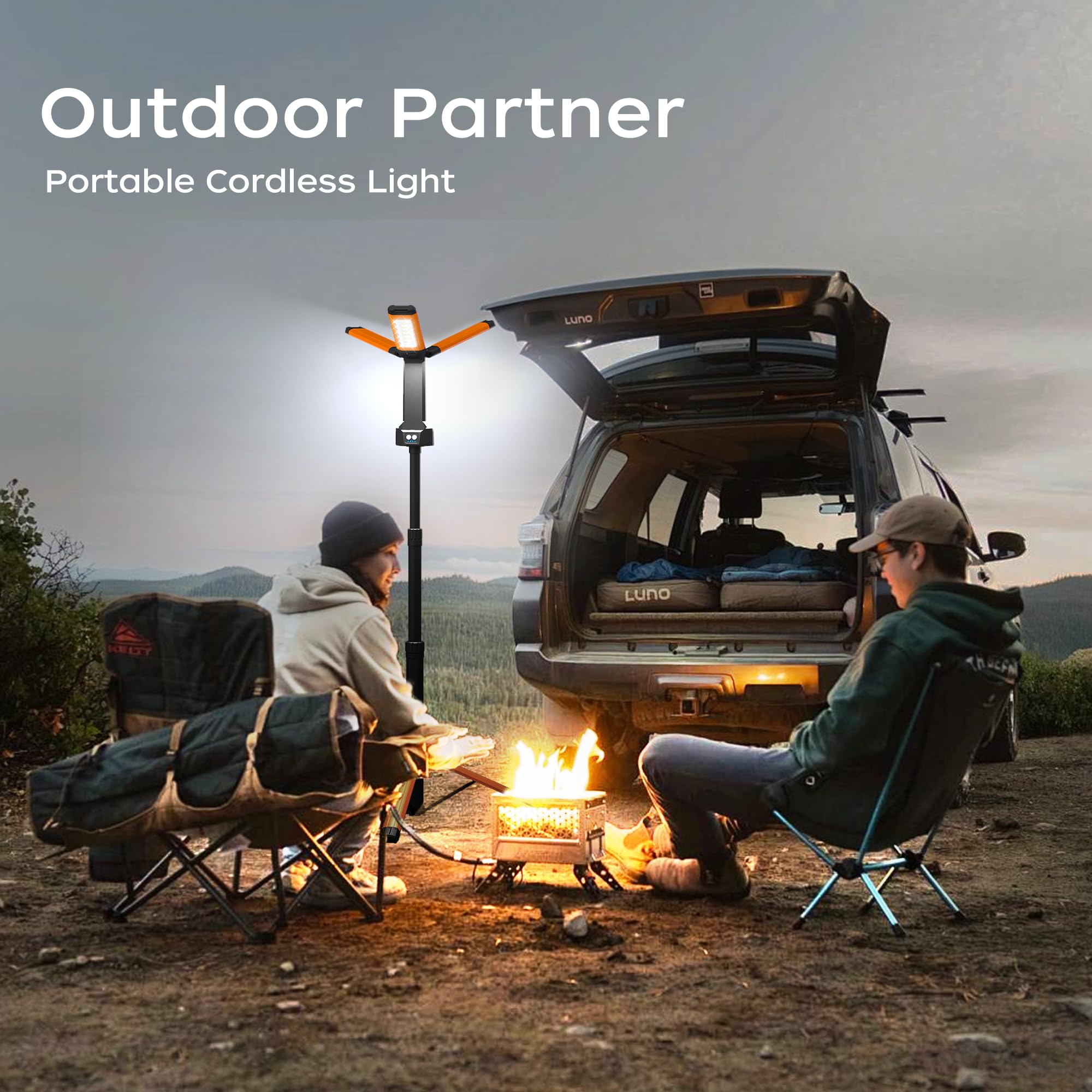 Rechargeable Led Work Light With Stand, 67'' Tall Portable Cordless Work Light, 8Ah Battery, 500/1500/2500 Lumen, 4000/6500K Dim