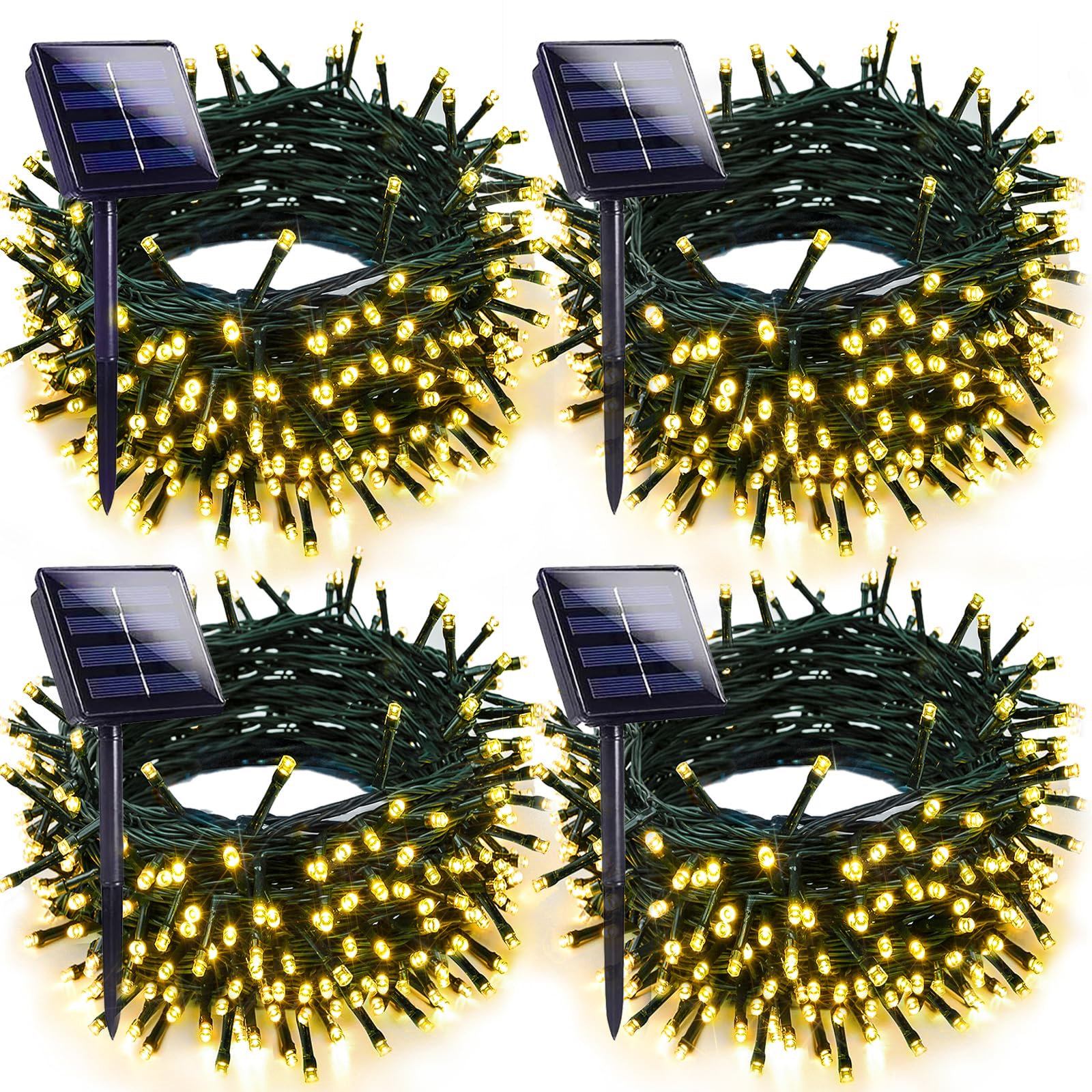 EXF 400LED Solar Fairy Lights 132FT Waterproof Warm White 4-Pack Green Wire 8 Modes for Outdoor Xmas Party Garden Decoration