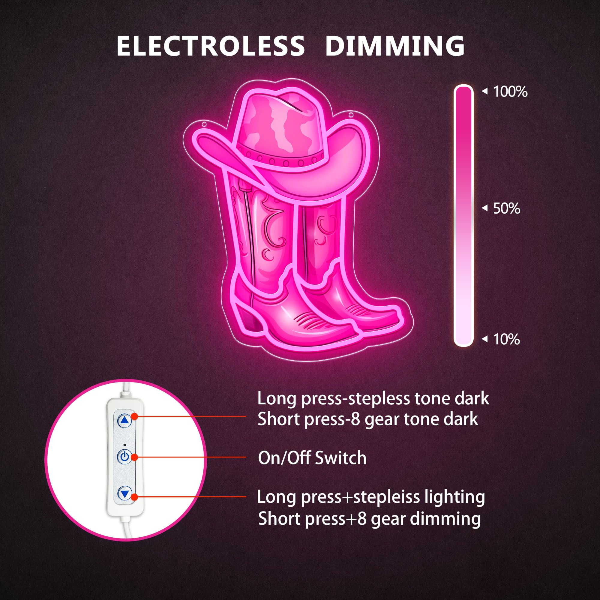 ZLOOREE Neon Cowboy Boot Sign - Pink LED Wall Decor, 13.5 x 11 Inches, Silicone Material, Perfect for Game Room, Bedroom, Party, or Gifts