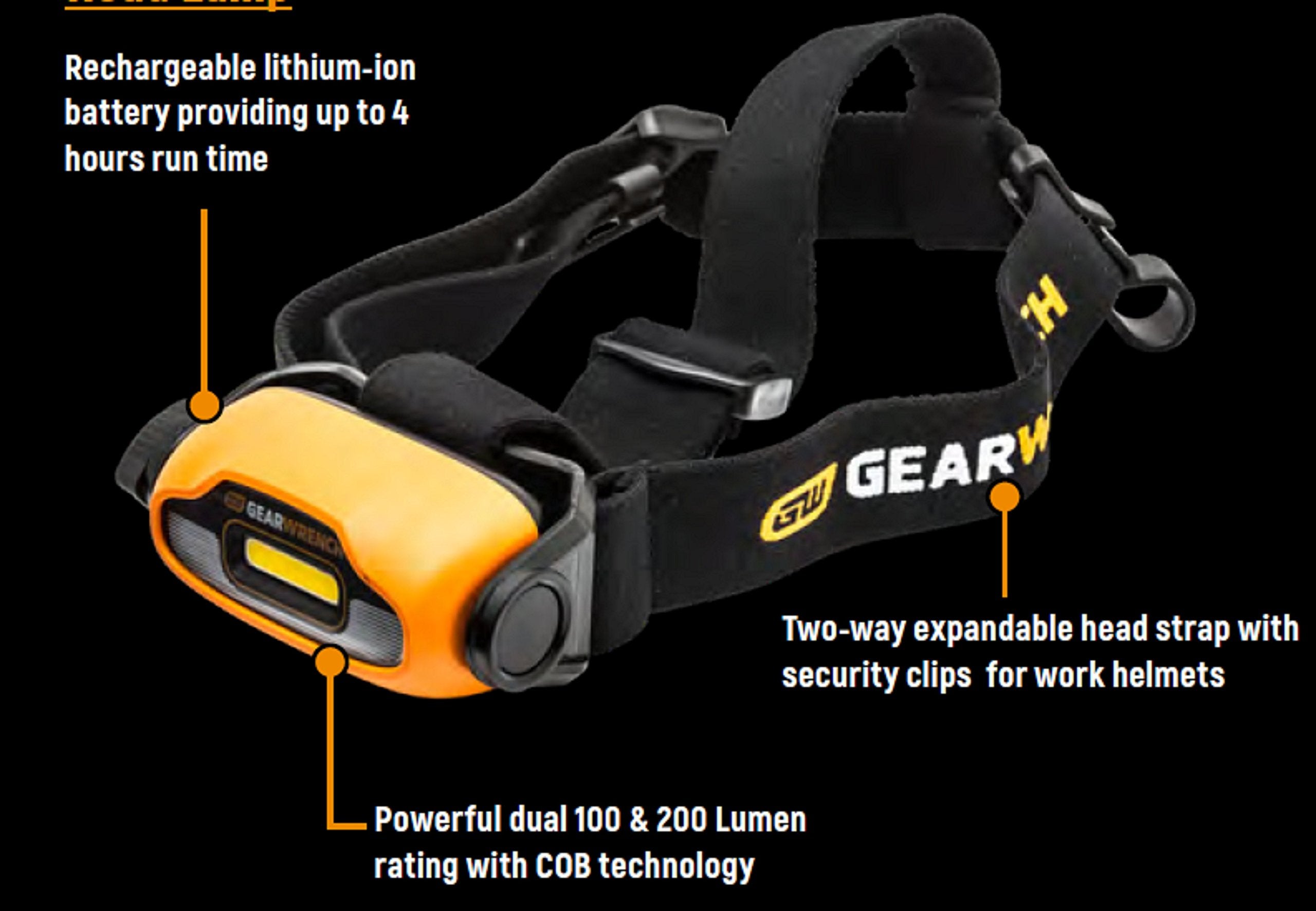 Gearwrench Rechargeable Head Lamp, 200 Lumen - 83137