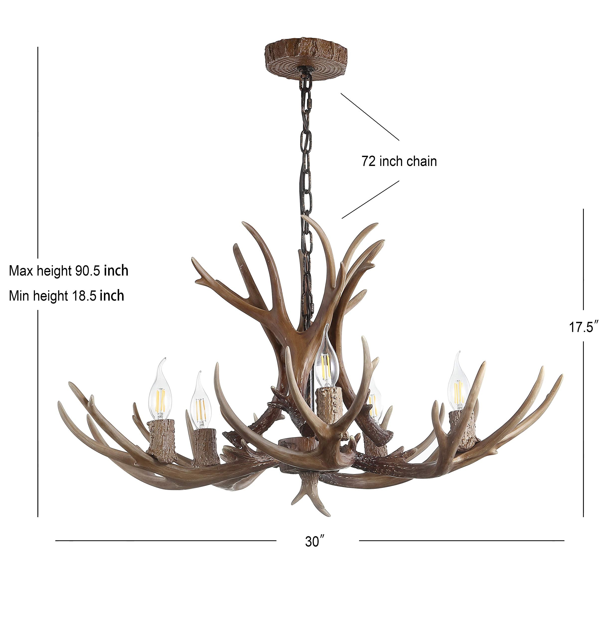 Jonathan Y Jyl6300A Eldora 30'' Adjustable Resin Antler 5-Light Led Chandelier, Glam, Rustic,Cottage,Transitional, Dimmable Dini