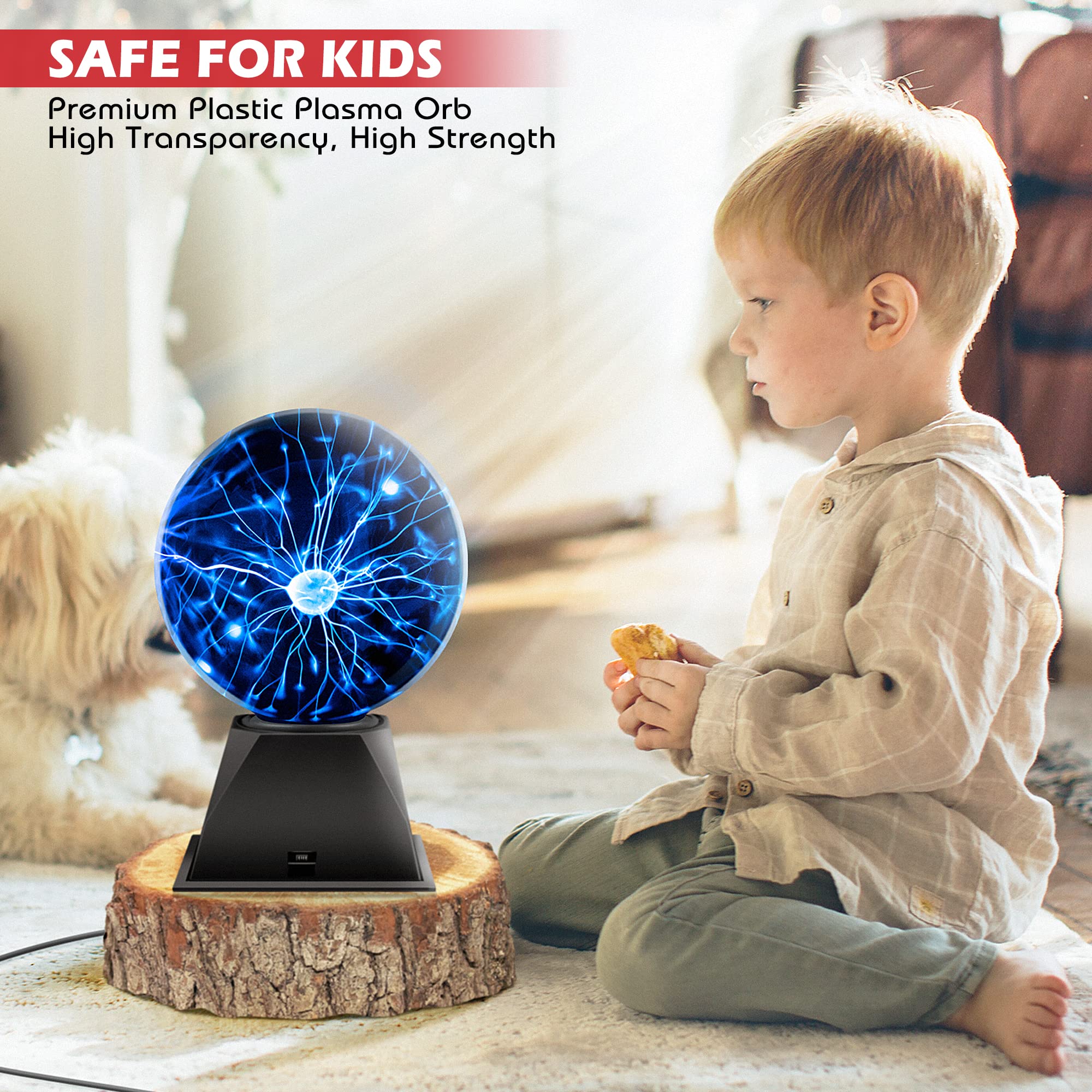 Flashmen Plasma Ball Lamp 6 Inch Science Toy Touch & Sound Sensitive Plasma Globe Extra Large Lightning Ball For Kid Teen Bedroom Decor Lamp Novelty Toy Present (Blue)