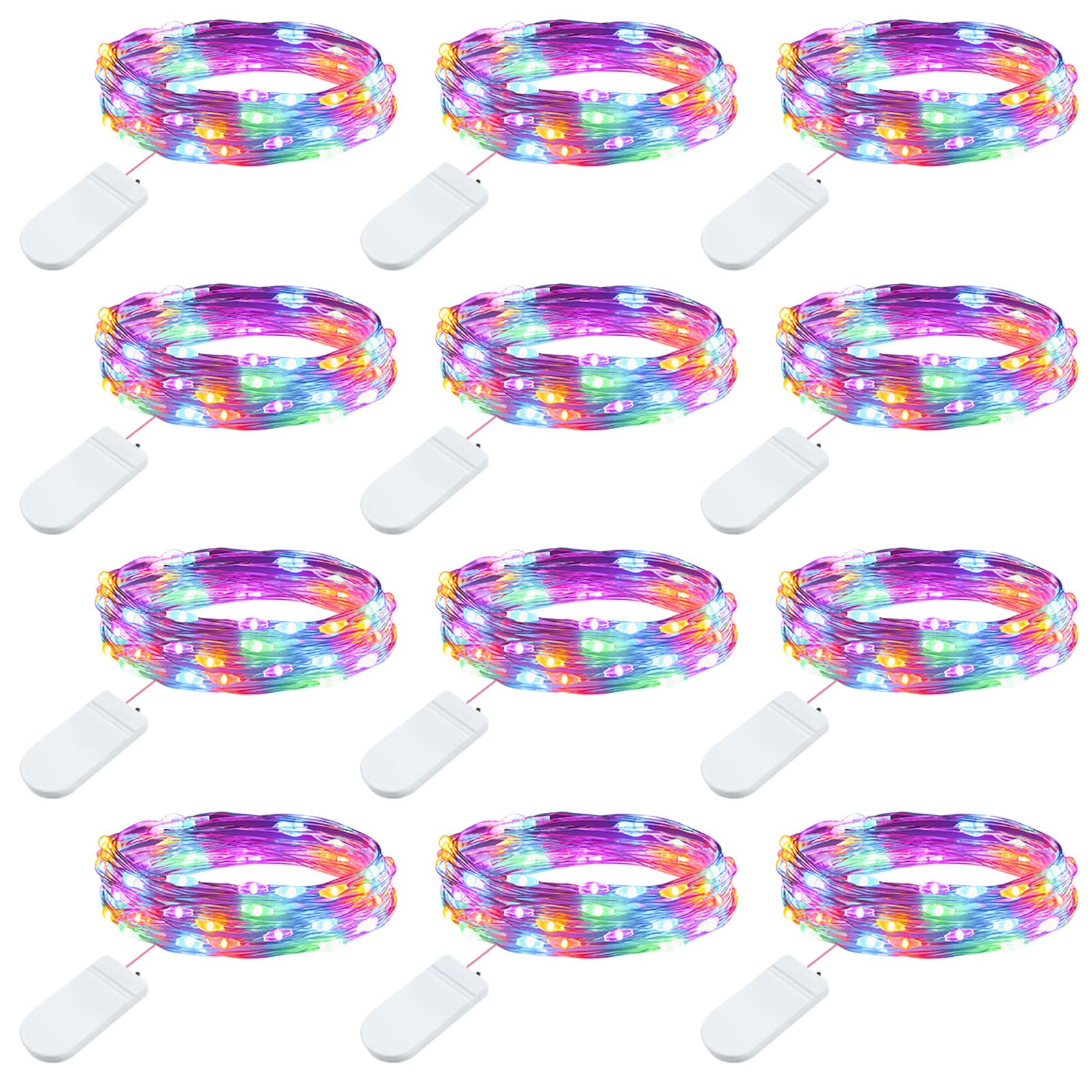 Minetom 12 Pack Battery Operated Fairy Lights - 7ft 20 LED Waterproof String Lights, Pastel Color for Decor and Crafts