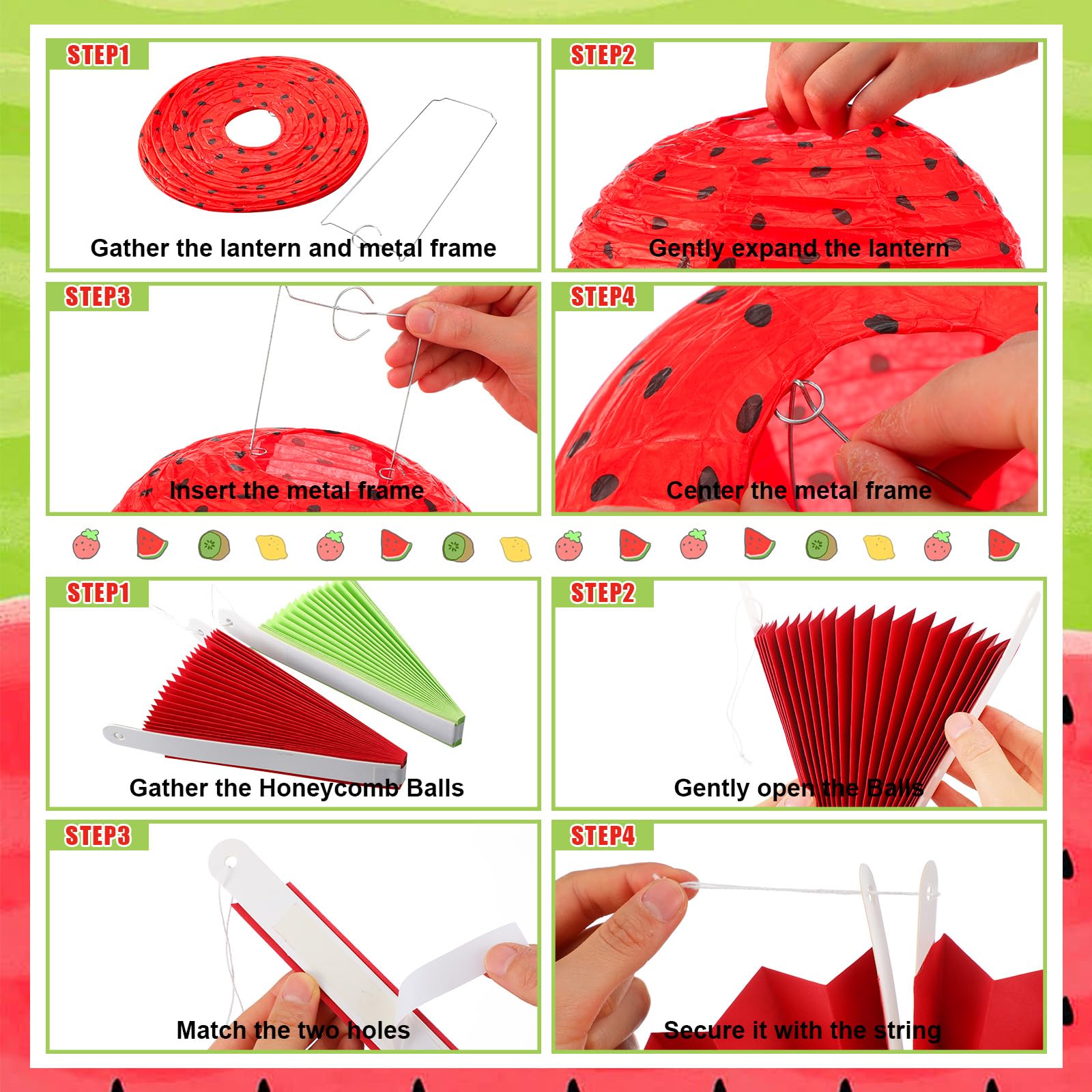 Raiten 18 Pcs Watermelon Party Decorations Summer Party Decorations Watermelon Paper Lantern Hanging Honeycomb Ball Lanterns Fru