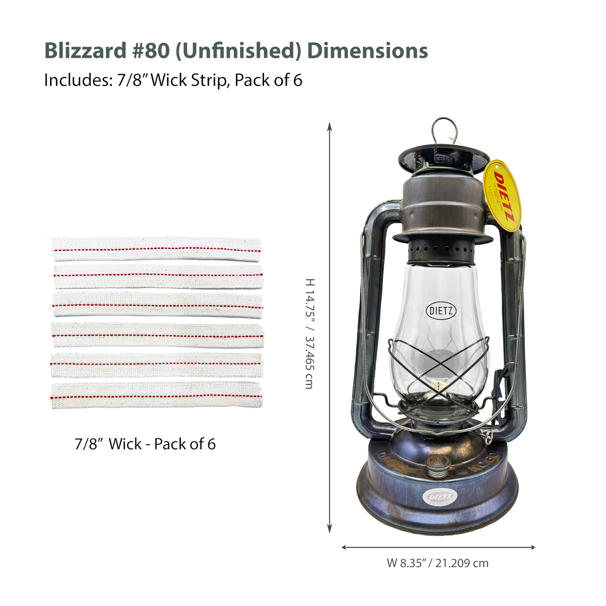 Light of Mine - Dietz #80 Blizzard Oil Lantern with 7/8 Replacement Wick Strips (Unfinished)