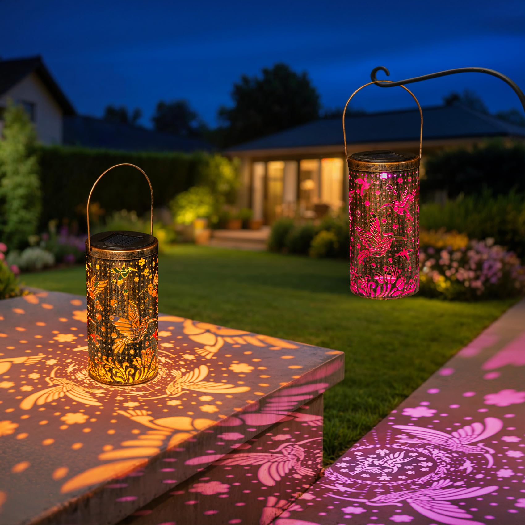 Birthday Gifts for Women - 2 Packs Hummingbird Solar Lanterns Outdoor Waterproof Garden Decor Mom Grandma Outdoor Patio Hanging 
