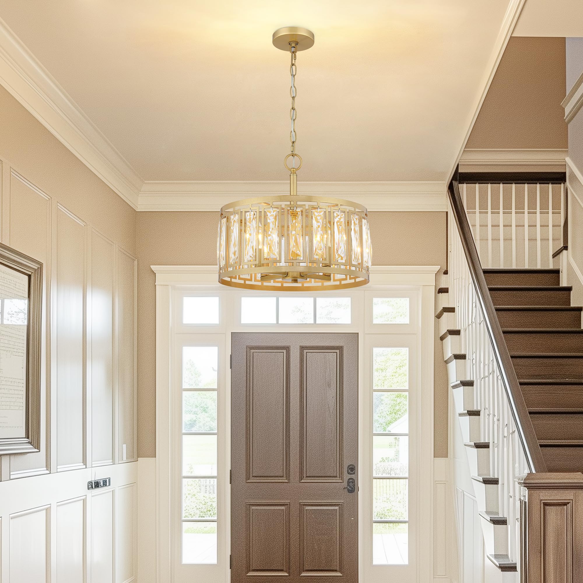 Gold Crystal Chandeliers, 4-Light Modern Pendant Lighting For Dining Room Hanging Ceiling Light Fixtures Over Table, Modern Crys