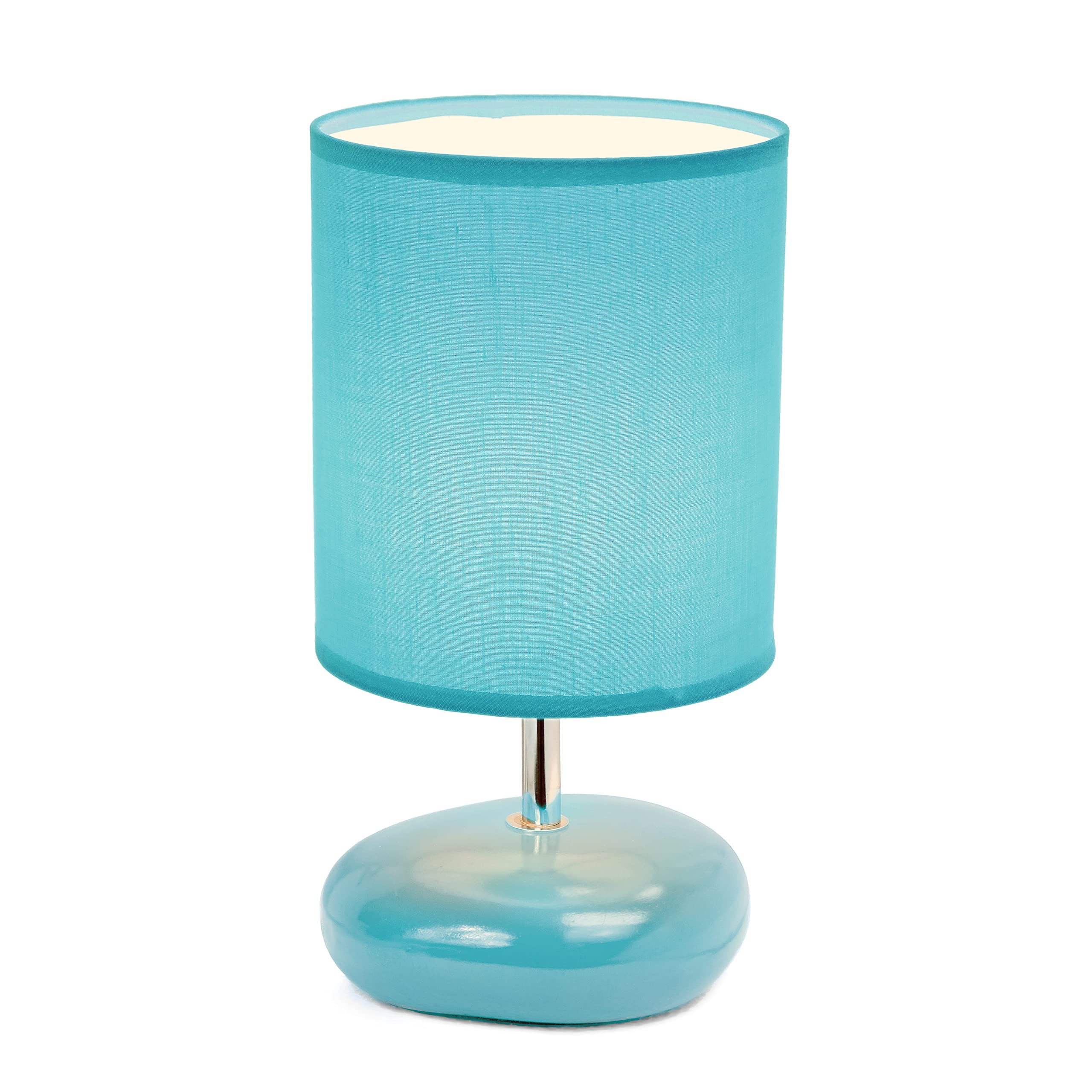 Simple Designs Lt2005-Blu Ceramic Blue Table Lamp - Small Stone Look Bedside Desk Light