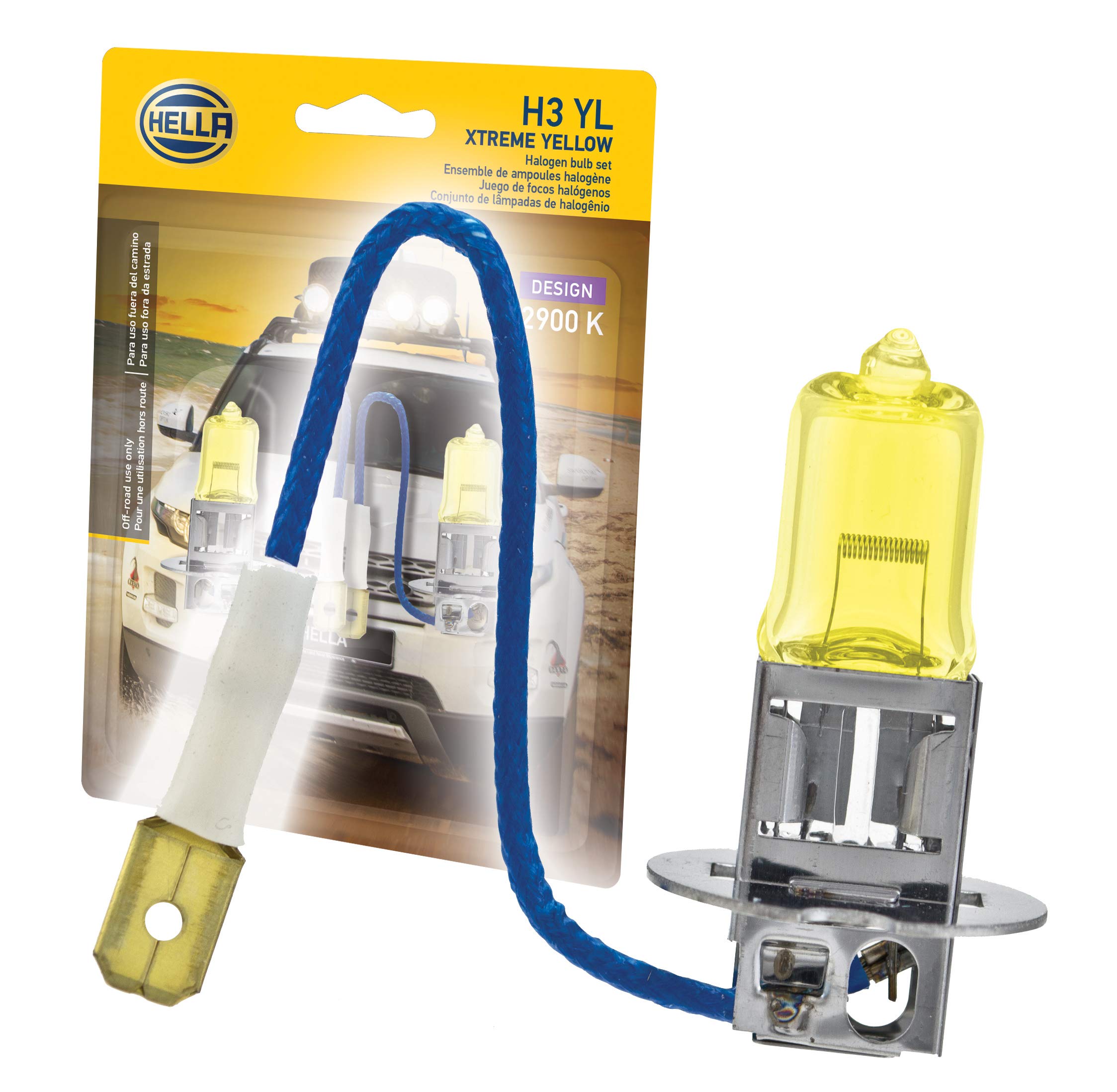 HELLA H3 YL Twin Blister Xtreme Yellow Bulb - 12V 55W, 2 Pack, Yellow