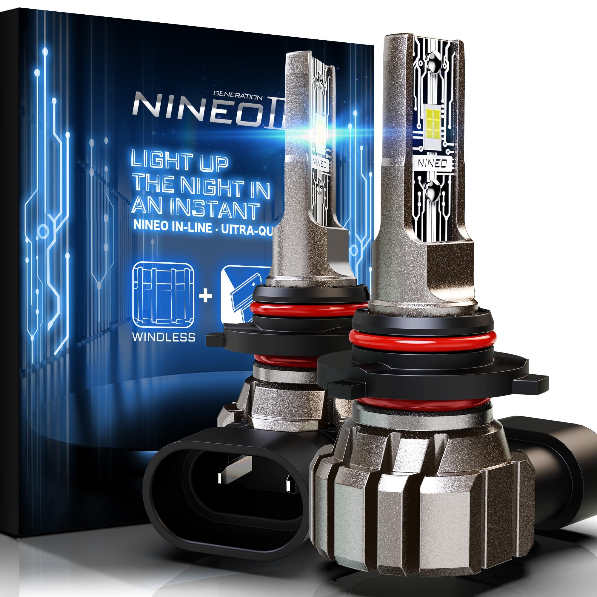 NINEO 9005 Fog Light Bulbs, 300% Brightness, 6500K Cool White, Aluminum, Pack of 2