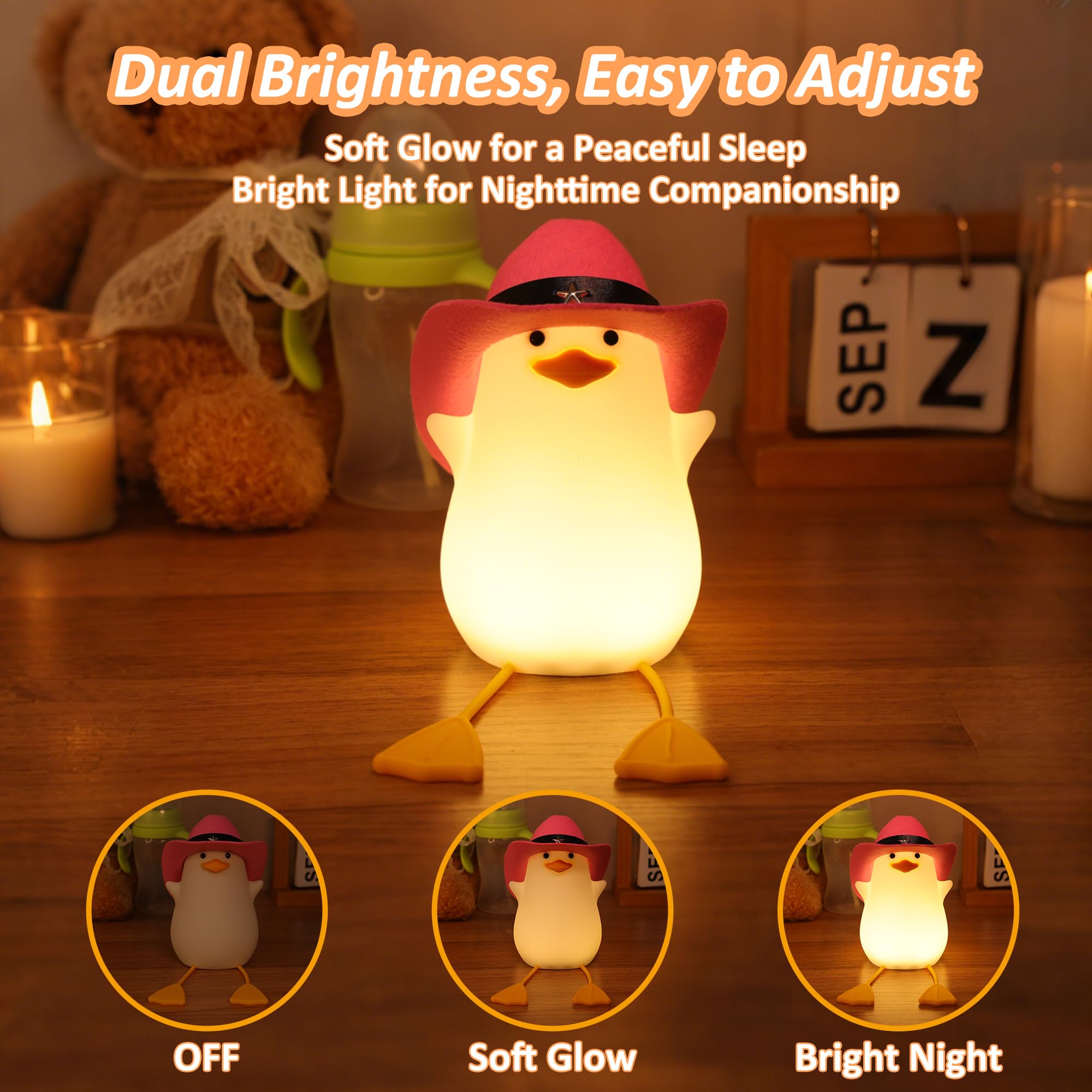 Anywin Cute Benson Ducks Night Light, Squishy Touch Silicone Animal Nursery Bedside Lamp, Dimmer & Rechargeable, Birthday Gift F