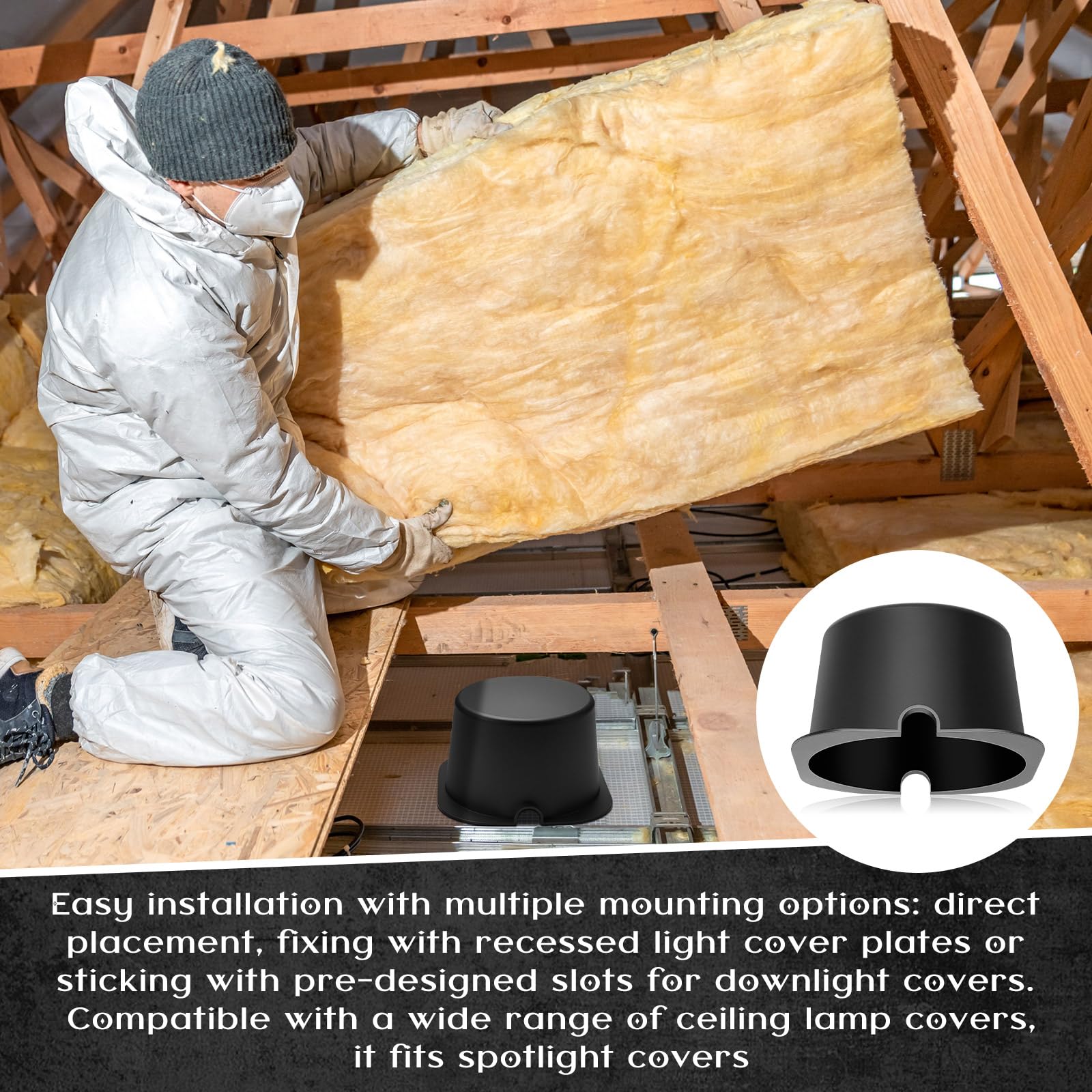 Tuanse 15 Pcs Recessed Light Cover For 4 Inch Lighting Fixtures 5.3 X 5.3 X 3.35 Inch Fire-Resistant And Energy-Saving Light Insulation Protect Cover For Attic (Black)