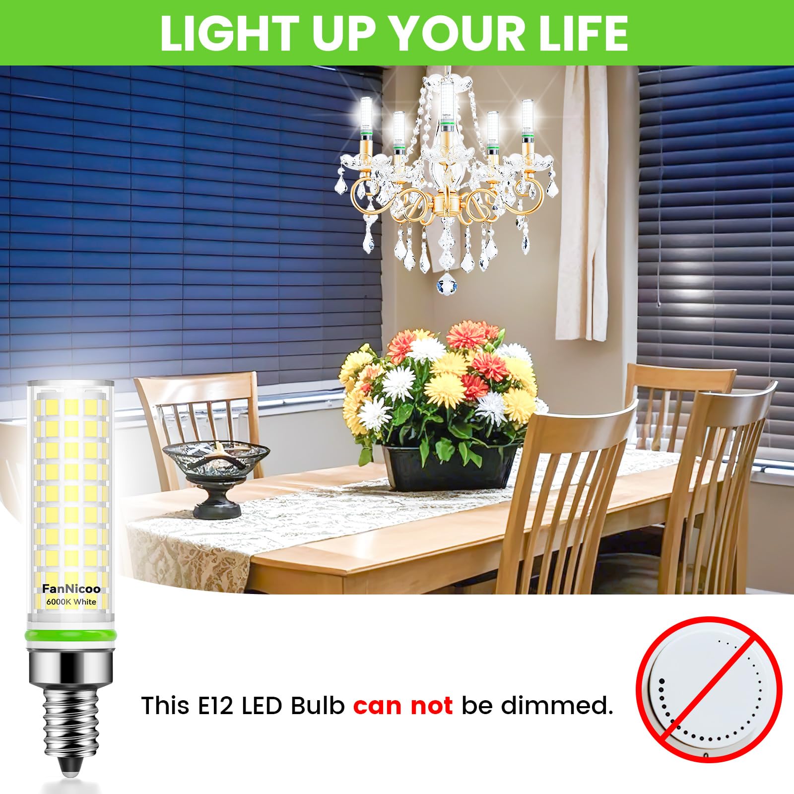 FanNicoo E12 LED Bulb 10W 100W Equivalent 1200lm Daylight White Candelabra Bulbs for Ceiling Fan Pendant Lighting (5-Pack)