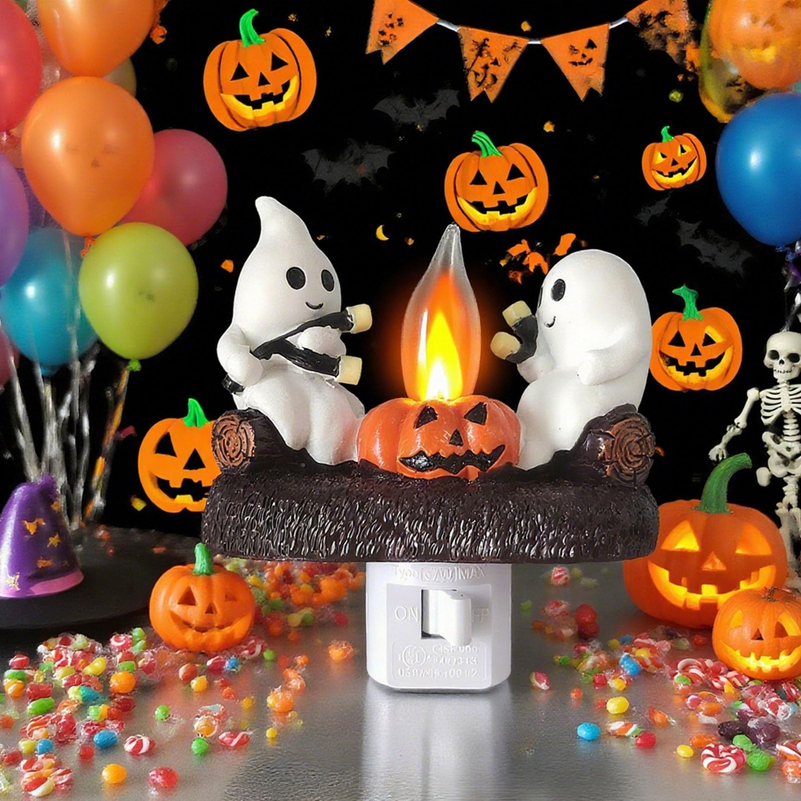 Nenkarn Ghost Campfire Flickering Nightlight, Halloween Night Light, LED Campfire Night Lights Funny Halloween Decor