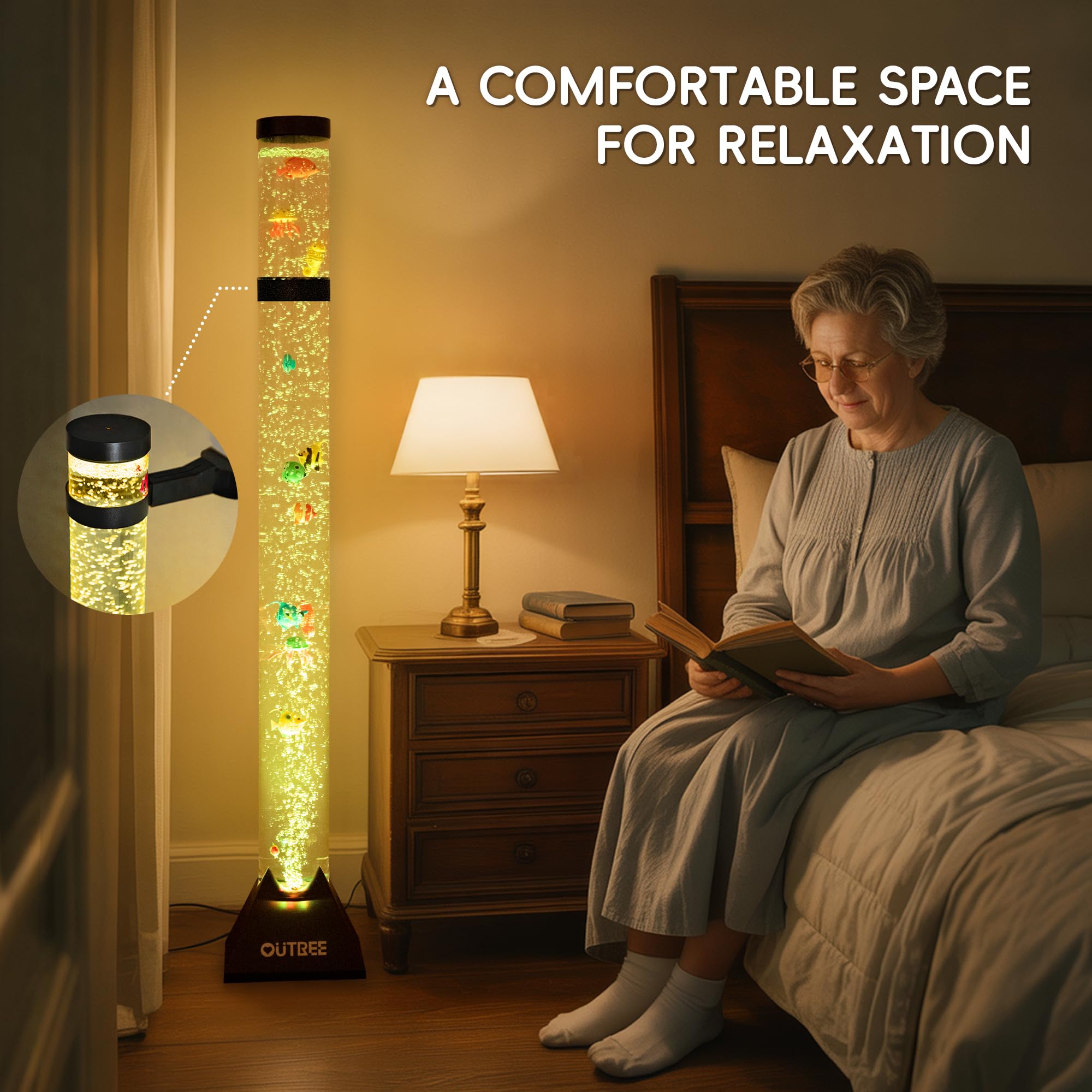 OUTREE Sensory Bubble Tube Lamp, Remote Control, 20 Color Effects, 47.84in, Multicolor, Model TC01AE00-1-HN50F
