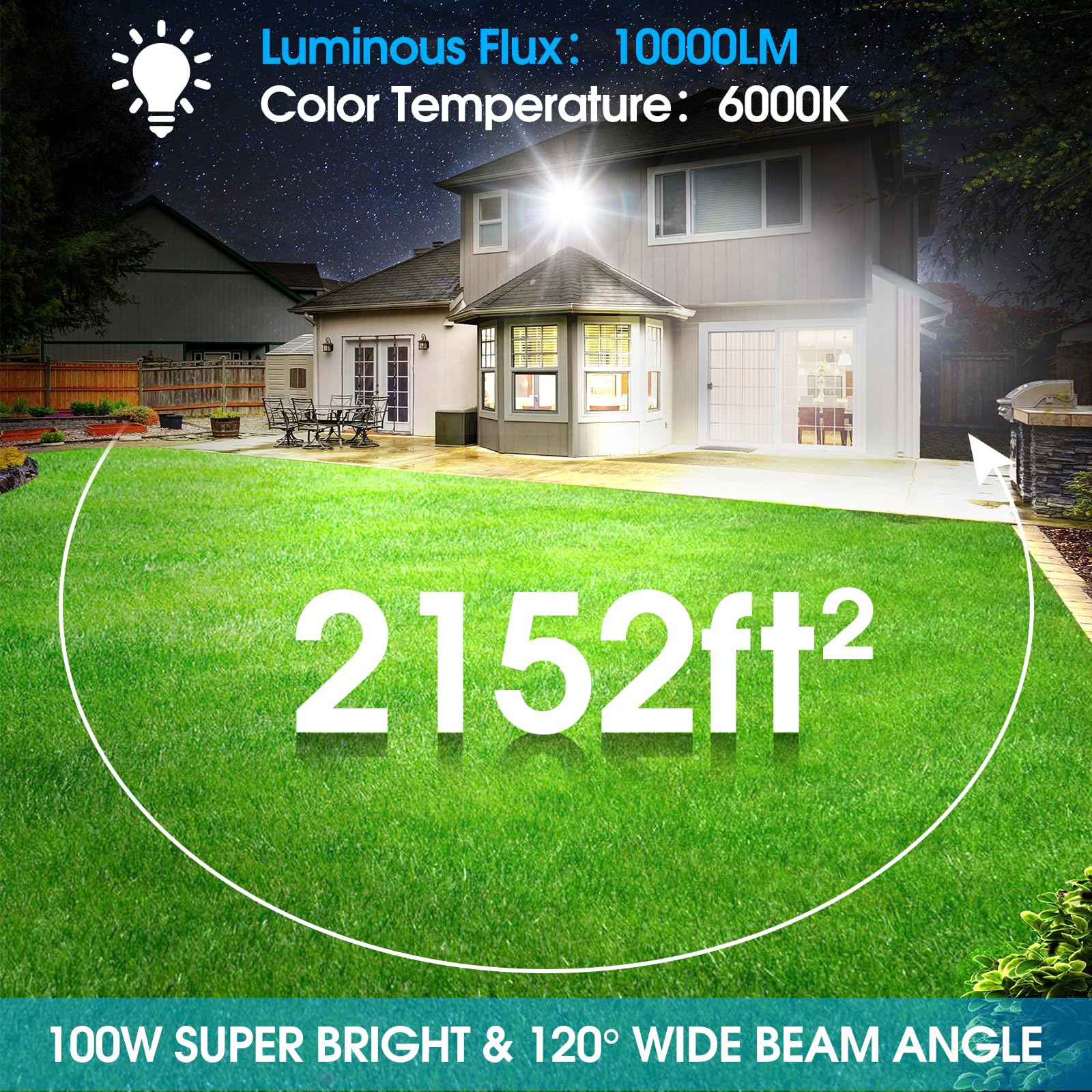 Yolovis 100W LED Flood Lights Outdoor, 10000LM, IP66 Waterproof, 2 Pack, Black, Model FB28503