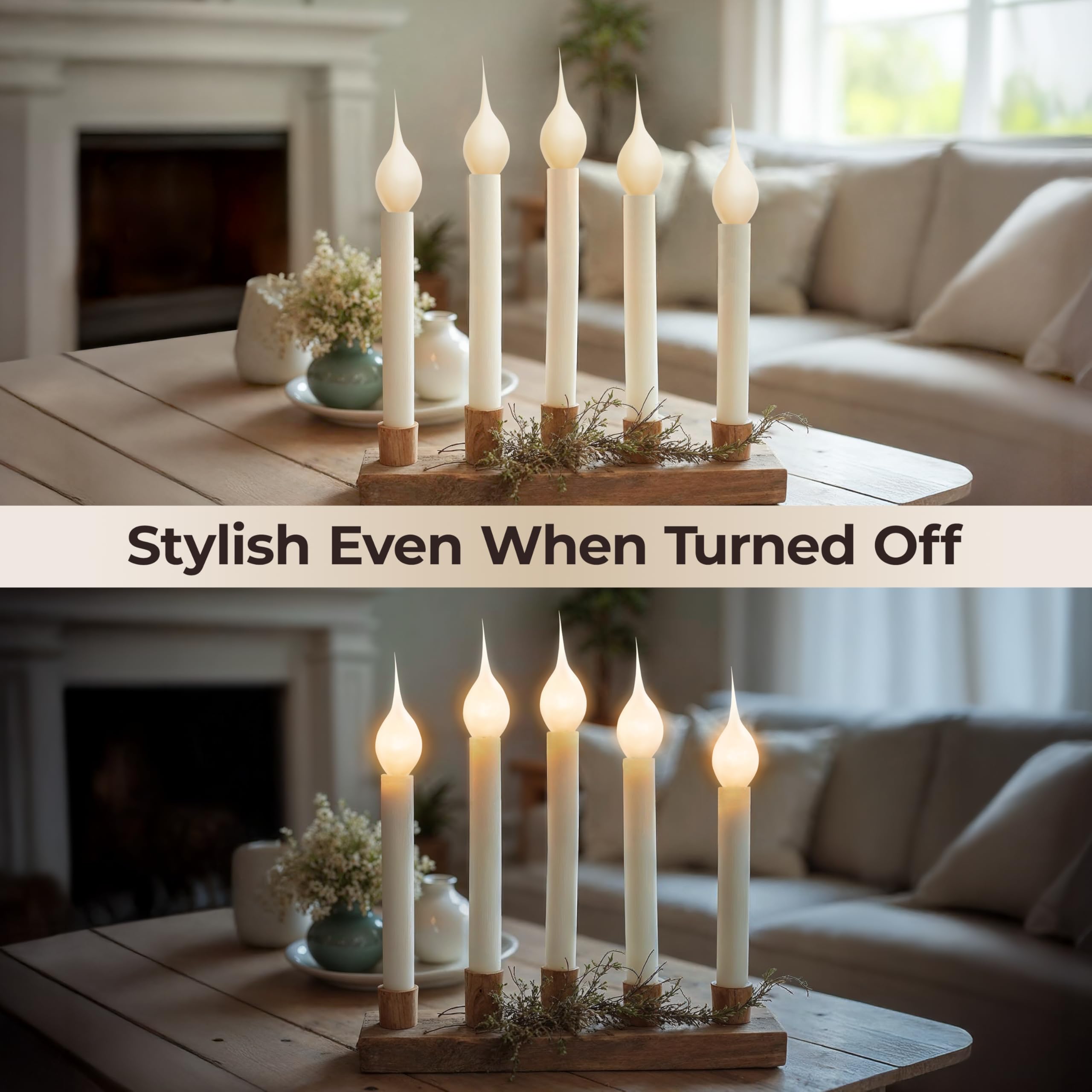 Cwi 12 Pack Silicone Candle Light Bulb - 5W Warm Yellow-Beige Light, 120V E12 Candelabra Base - Rustic Decorative Incandescent B