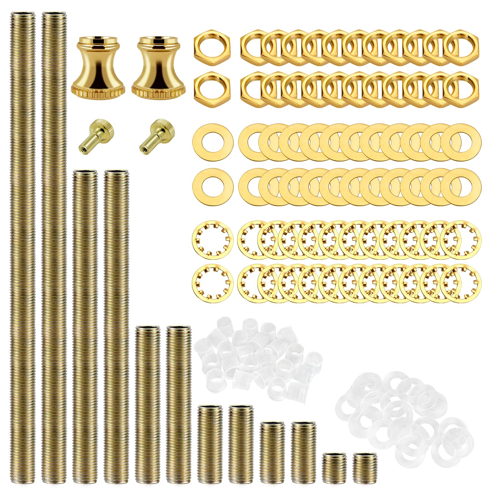 GooChan Lamp Repair Hardware Assortment, Gold Metal, Includes 12 Inch Rod Kit, Nipples, Coupling Connectors, Switch Knobs