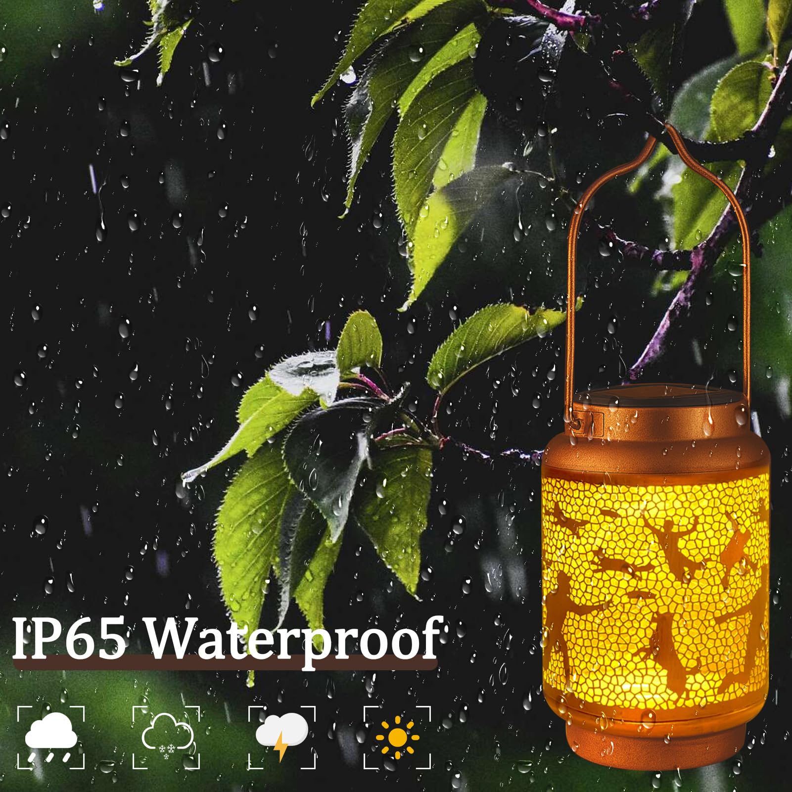 HOFLYW Solar Lantern - Outdoor Waterproof Metal Garden Decor, Bronze, Model CL-XHTYD-1-1-1