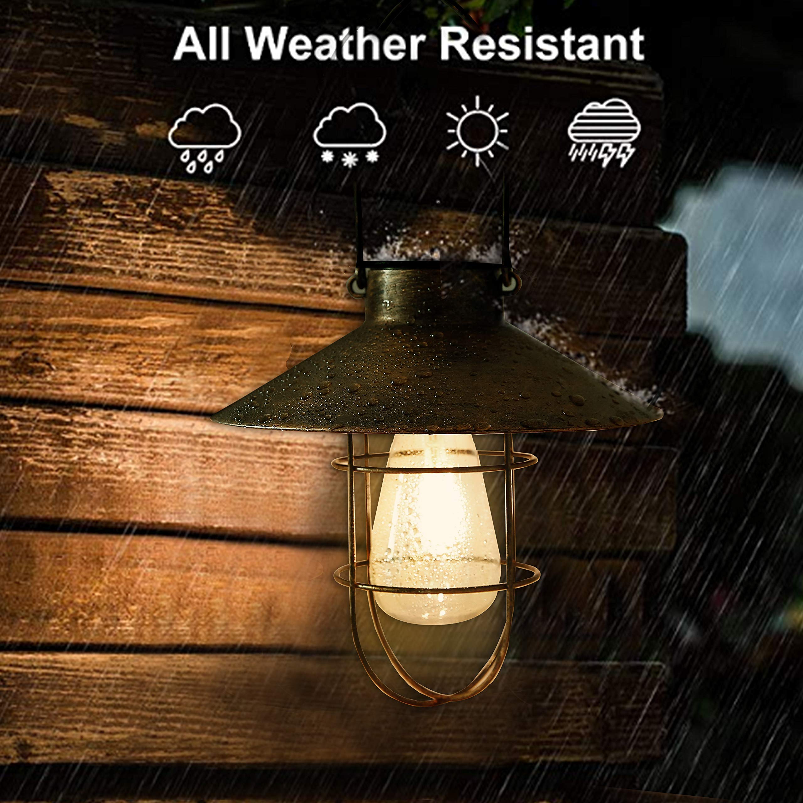 pearlstar Solar Lantern Outdoor Light, Metal, Warm White Edison Bulb, Black, Model 049