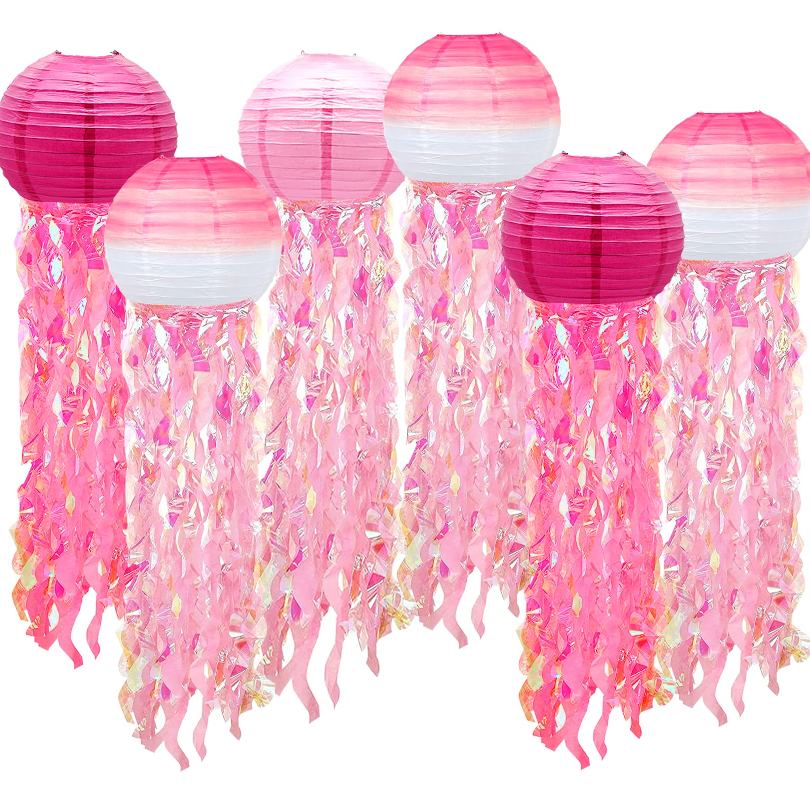 6 Packs Jellyfish Paper Lanterns Hanging Mermaid Wishes Lantern Gradient Pink Rose Red Ocean Theme Party Supplies Great For Kids