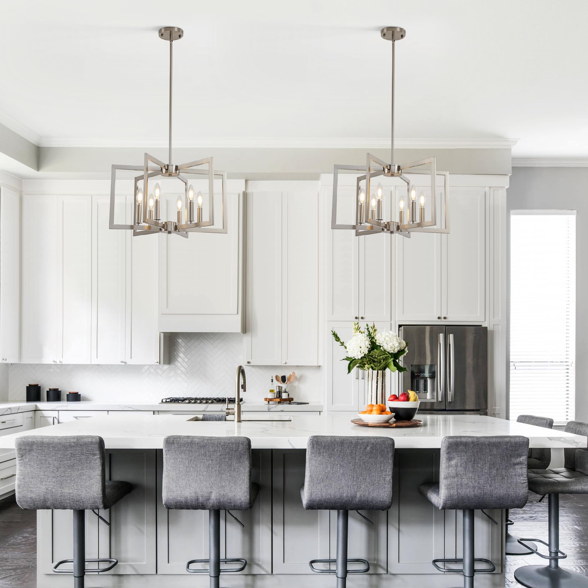 Klgxnrd 6-Light Brushed Nickel Modern Farmhouse Chandelier, Industrial Pendant Light for Kitchen, Dining Room, Entryway