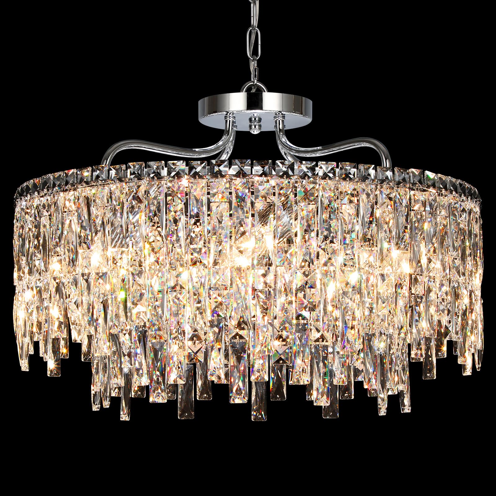 Nisidun stylish Crystal Chandelier  24 Modern Round Dining Room Chandeliers Over Table 8 Lights Chrome Ceiling Pendant Ceiling Lighting For Living Room Bedroom Entryway Foyer Staircase