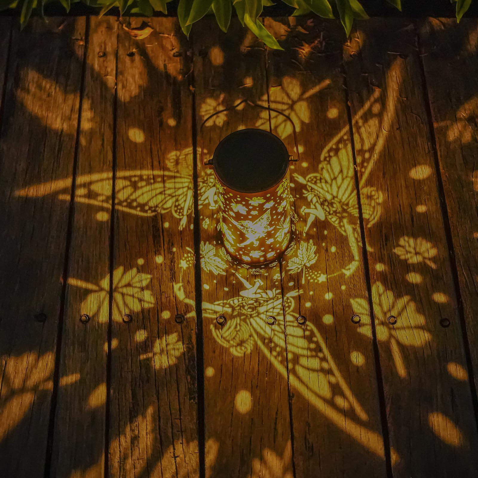 Fairy Solar Lanterns Outdoor Hanging Maple Leaf Decor Lantern,Waterproof Hollow Out Metal Decorative Garden Light,Graceful Decor