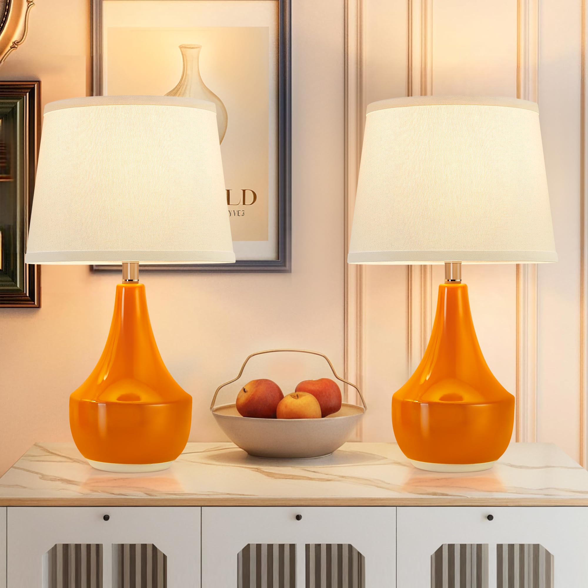 Gyrovu Table Lamp Set Of 2, Ceramic Table Lamp Classic Beside Lamps Nightstand Lamp Modern Table Lamp For Living Room, Bedroom &