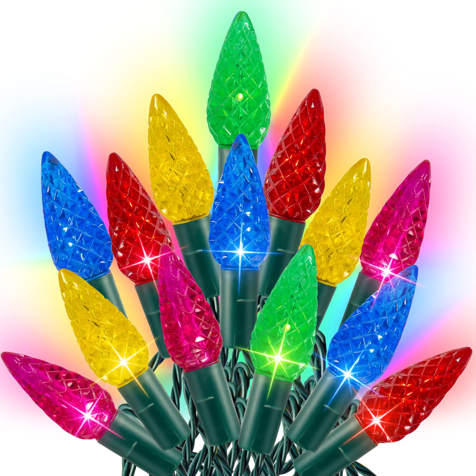 Dazzle Bright C6 Christmas String Lights, 100 LED 33 FT Waterproof Green Wire Fairy Lights, 8 Modes Christmas Lights for Indoor 