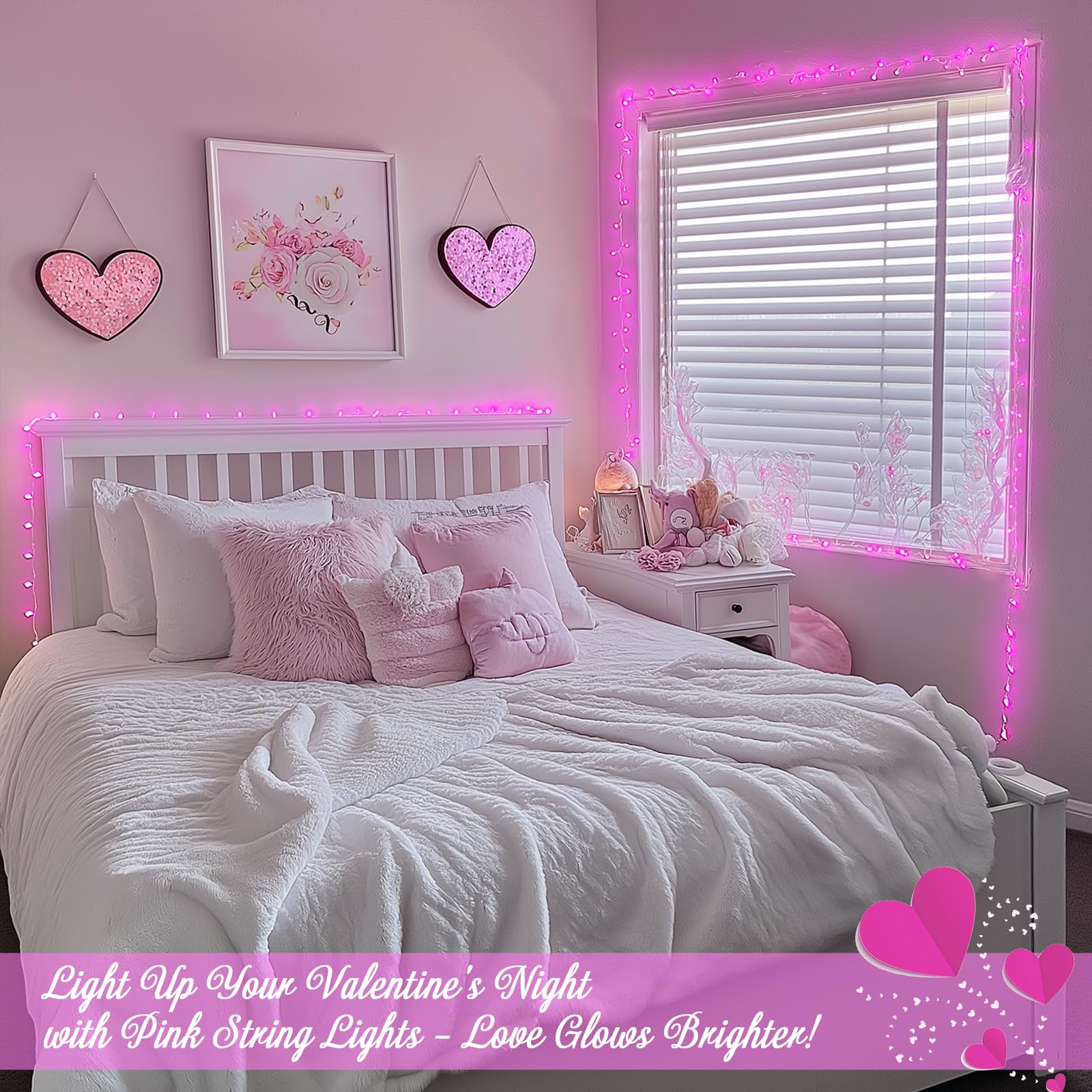 Jmexsuss 500 Led Pink Room Lights, 8 Modes 163Ft Waterproof Pink Christmas Lights Outdoor Plug In With Remote Control, Clear Wir