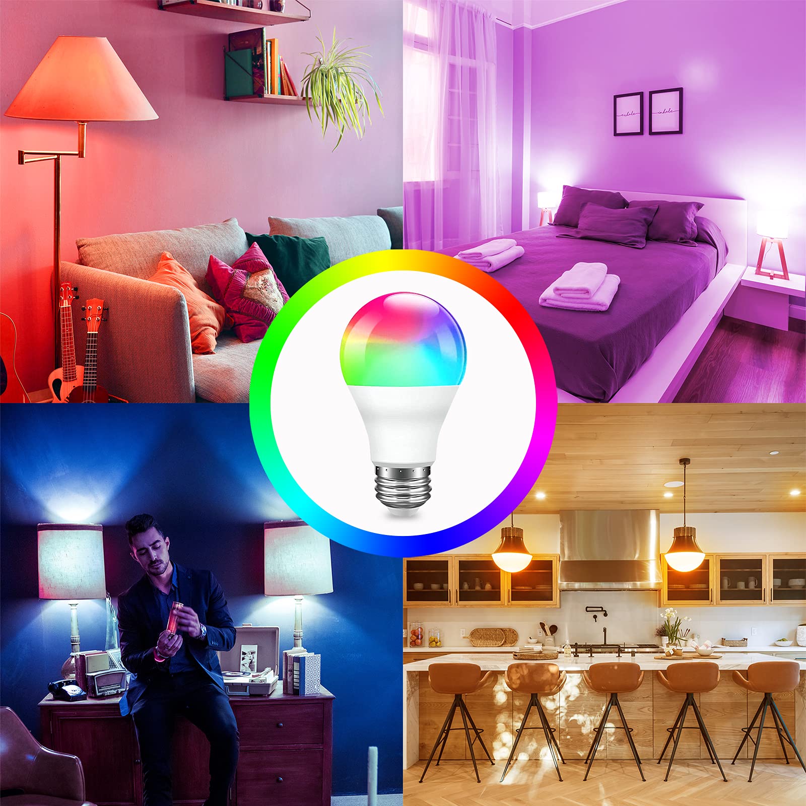 phopollo Smart Light Bulbs RGBCW WiFi LED 800 Lumen A19 E26 9W 6 Pack