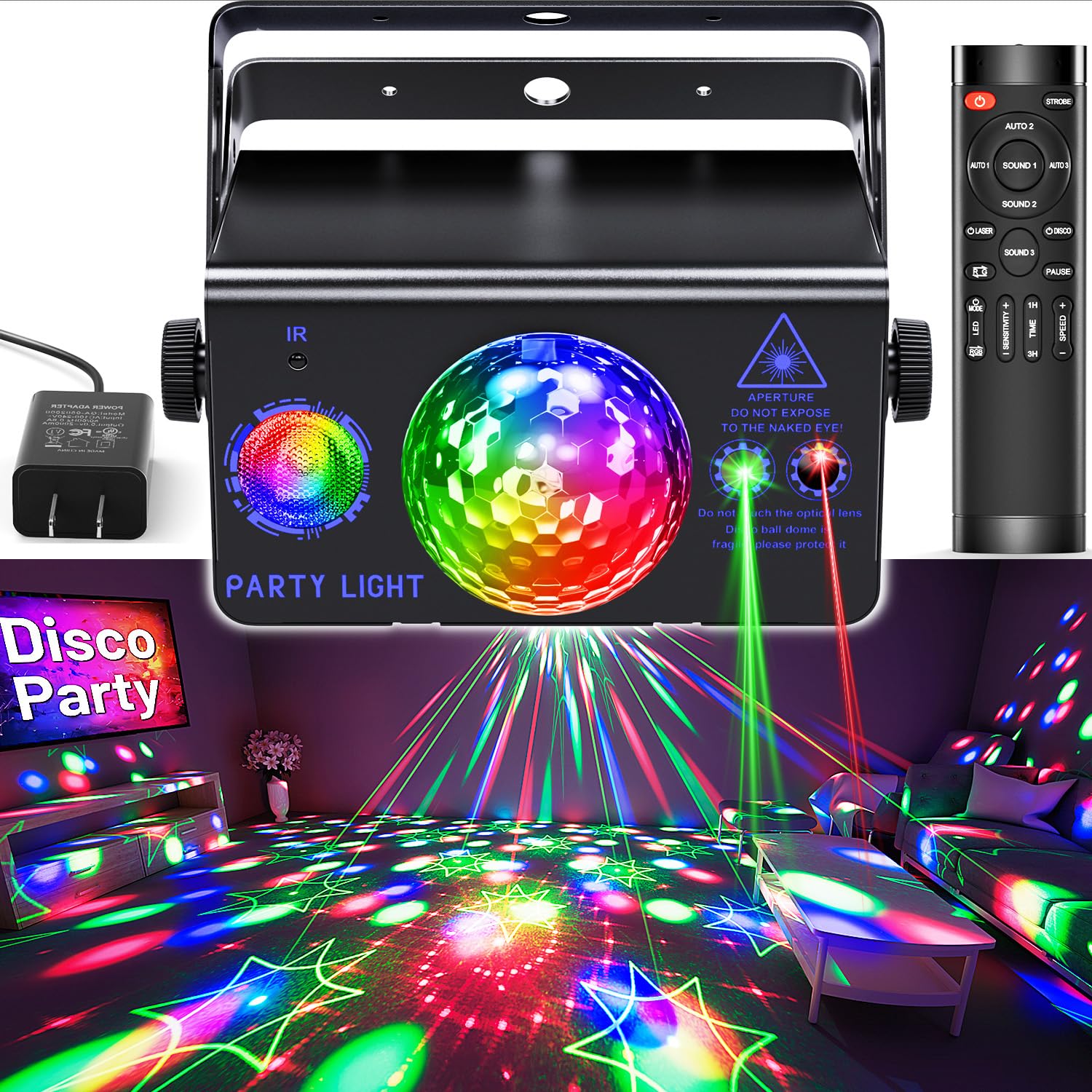 Party Lights, Disco Ball Light 2 In 1 Dj Disco Lights Stage Lighting Sound Activated Strobe Light With Remote Control For Parties Home Show Bar Club Birthday Ktv Dj Bar Karaoke Christmas Holiday