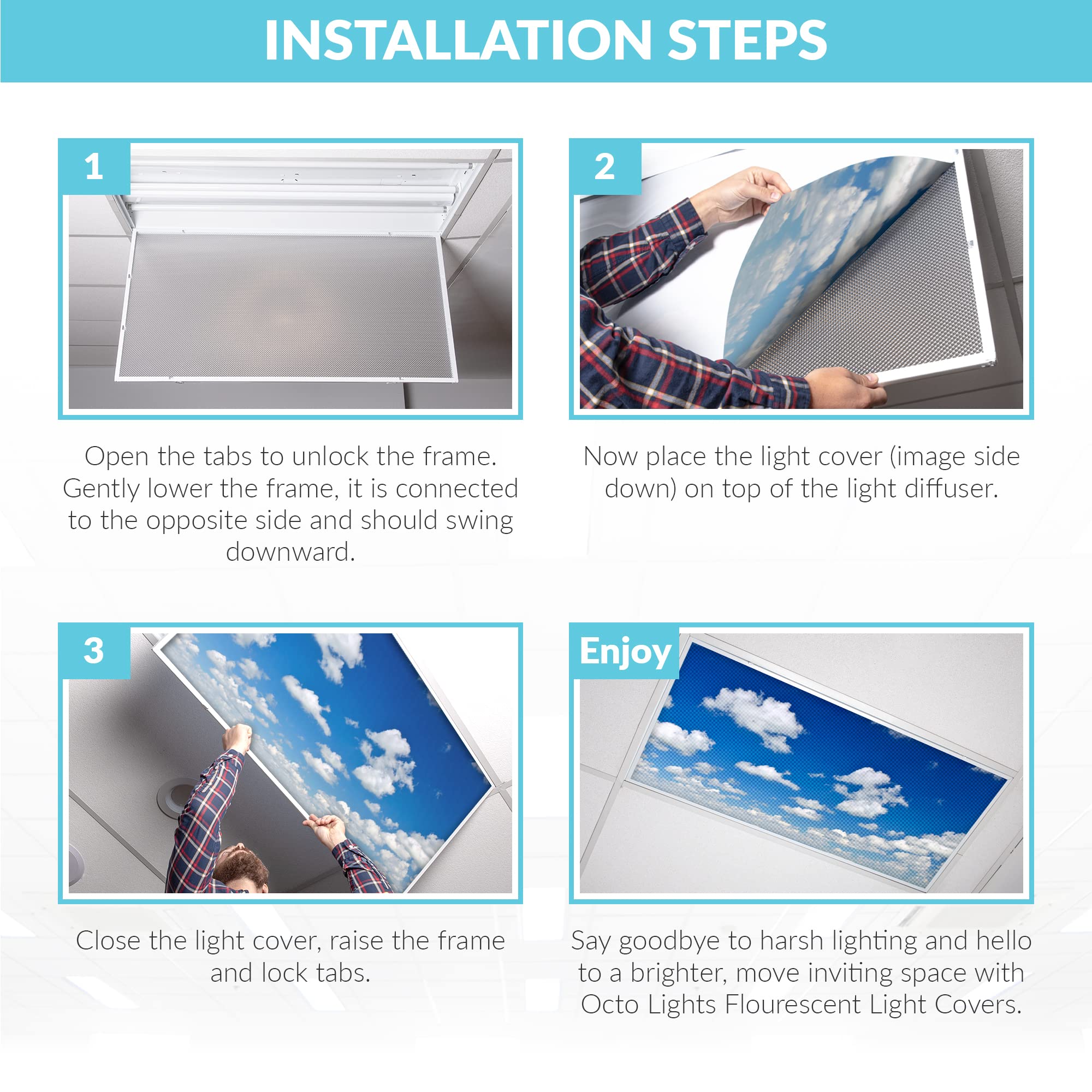 OCTO LIGHTS Fluorescent Light Covers 2x4, Backlit Film, Breathtaking Stratus, Model CLD-012-2x4