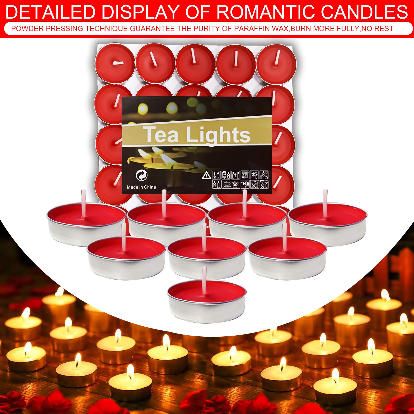 OUO Tea Lights - 50 Pack Smokeless & Dripless Mini Candles for Dinners, Parties, Home Decor - White
