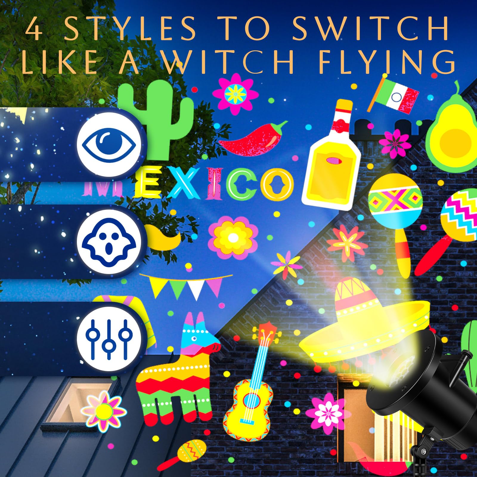 Lingvee Mexican Projector Light - Waterproof Landscape Lamp with Film Slides for Yard Decoration, Black Body, Model LET-Lingvee-0194