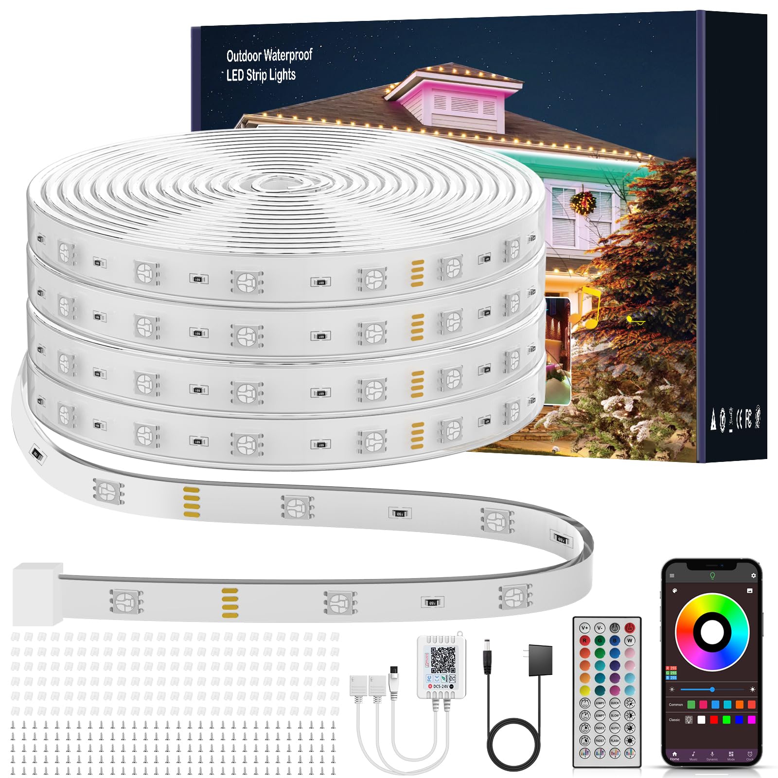 Ledagic LED Strip Lights 300ft Waterproof IP68 with Remote & App Control, RGB Music Sync, Plastic, White, Model Led-rgbwp003-4