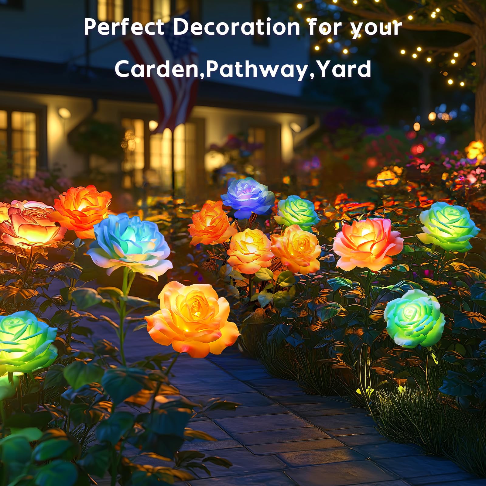 Solar Flowers Lights Outdoor Waterproof: 10 Pack Color-Changing Solar Rose Garden Decor - Decorative Solar Powered Flower Lights For Pathway Yard Cemetery Decorations - Women Gifts For Christmas 2025