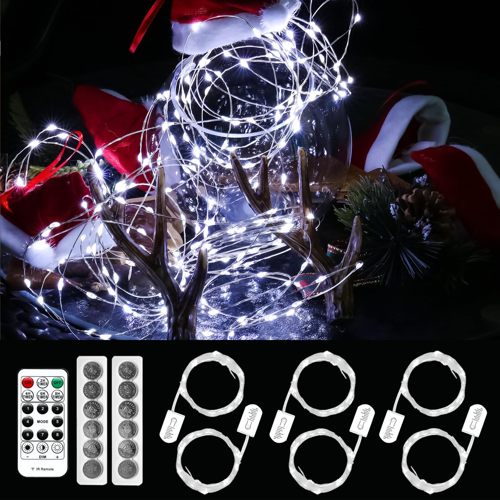 HXWEIYE 6 Pack Fairy Lights, 20LED Battery Operated with Remote & Timer, 7ft Mini String Lights, Waterproof, White, Model HY100150-20