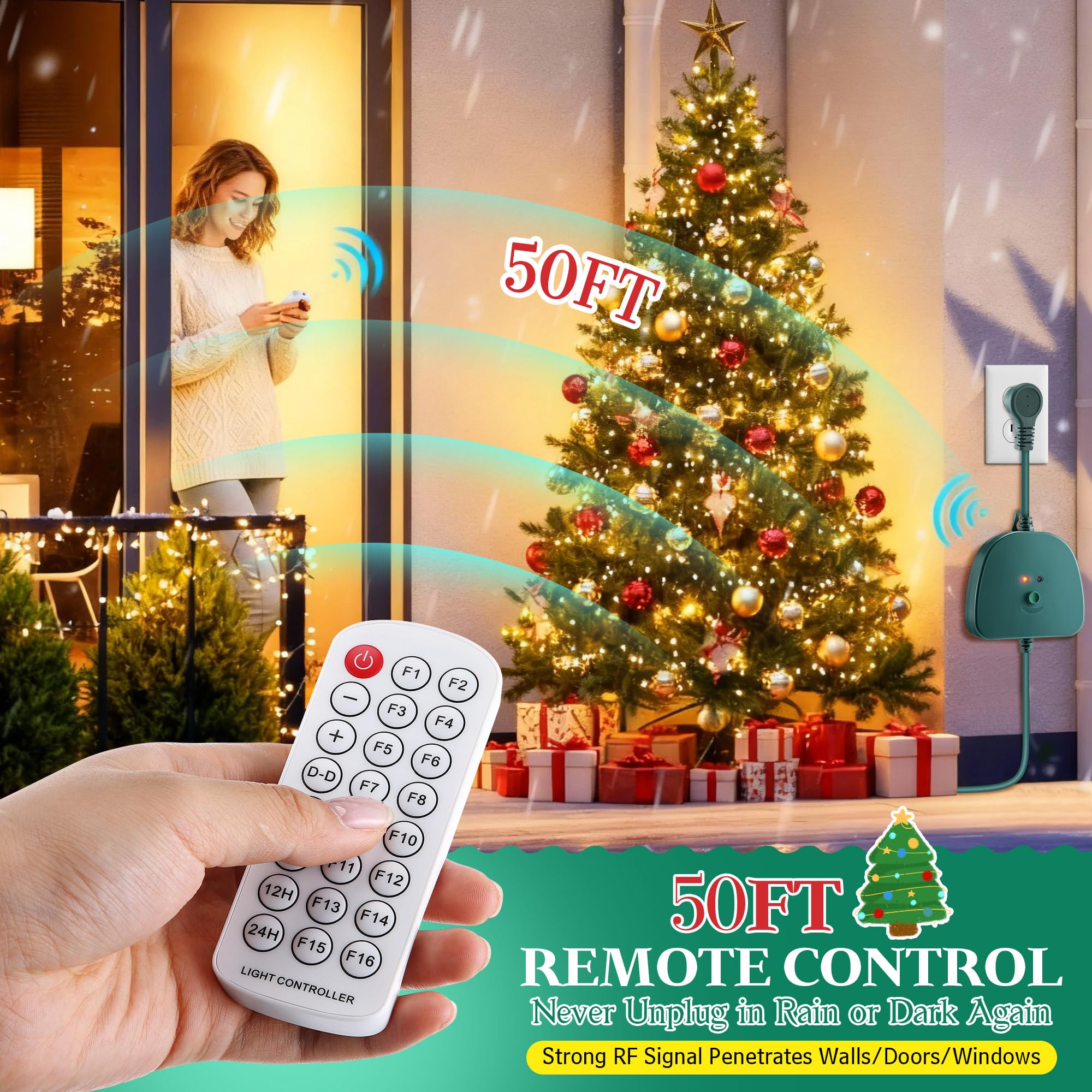 Christmas Light Controller With Remote  Create Dazzling Lighting Displays With Multiple Functions  Timer  Dusk To Dawn Sensor  Adjust Speed For Christmas Outdoor String Light (1 Channel  16 Functions)