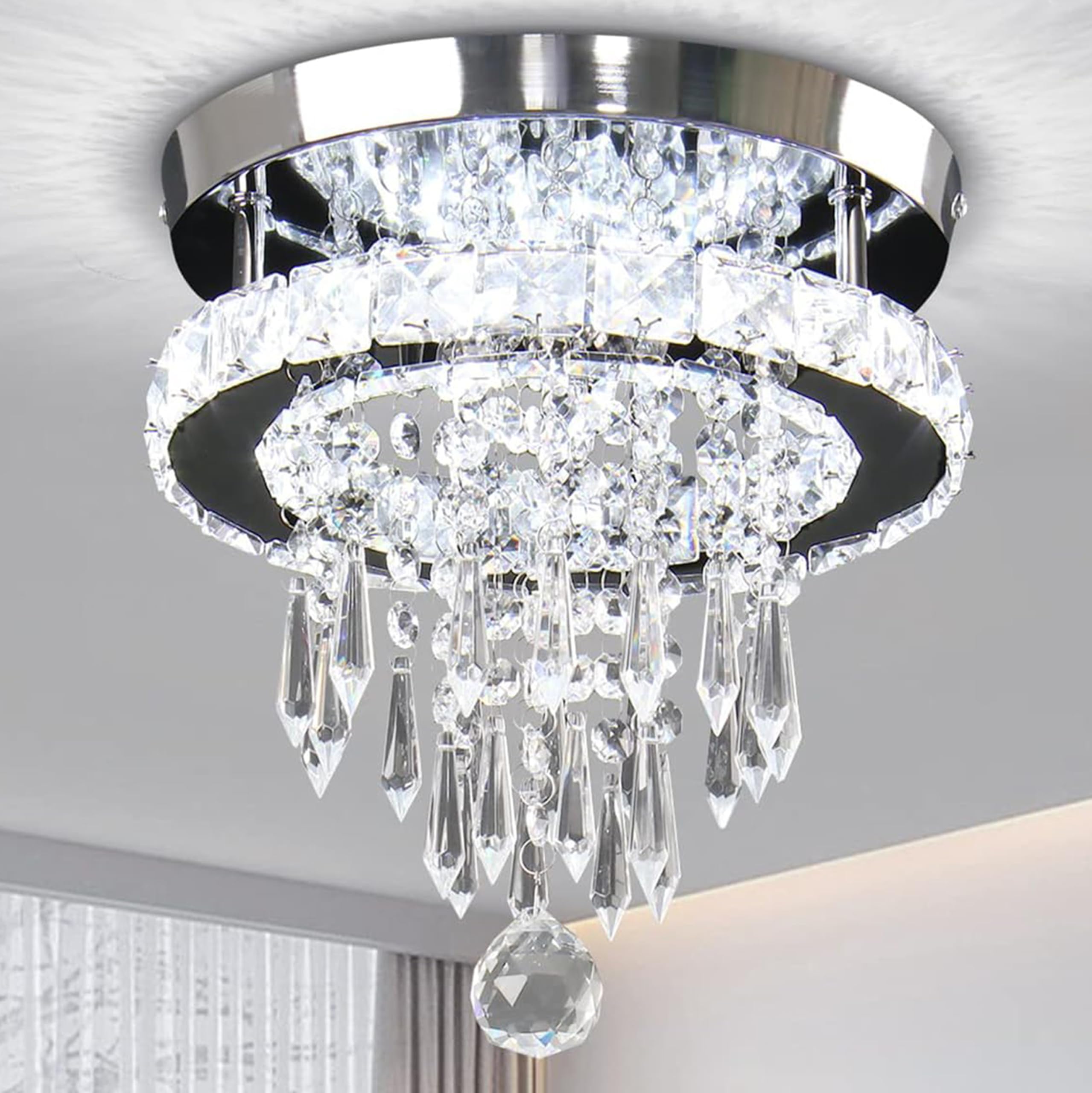 Clairdai Modern Small Closet Chandelier Led Ceiling Light Fixtures Stainless Steel Flush Mount Ceiling Chandeliers Light For Bedroom,Foyer,Hallway,Closet(Cool White)