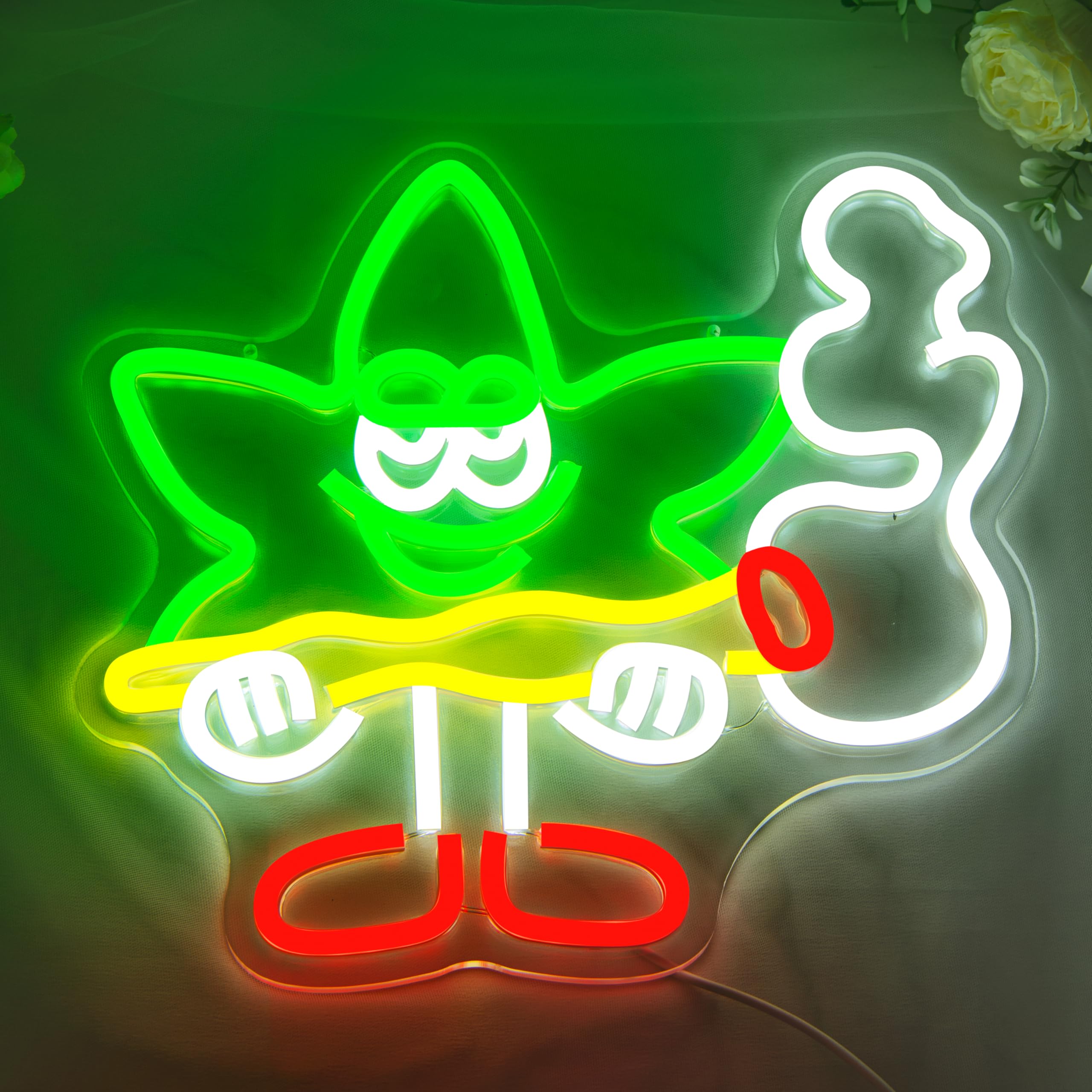 Geeinar Neon Sign - Cartoon   Green Leaf LED Wall Decor, Dimmable Acrylic Light for Bedroom, Living Room, Bar, Club