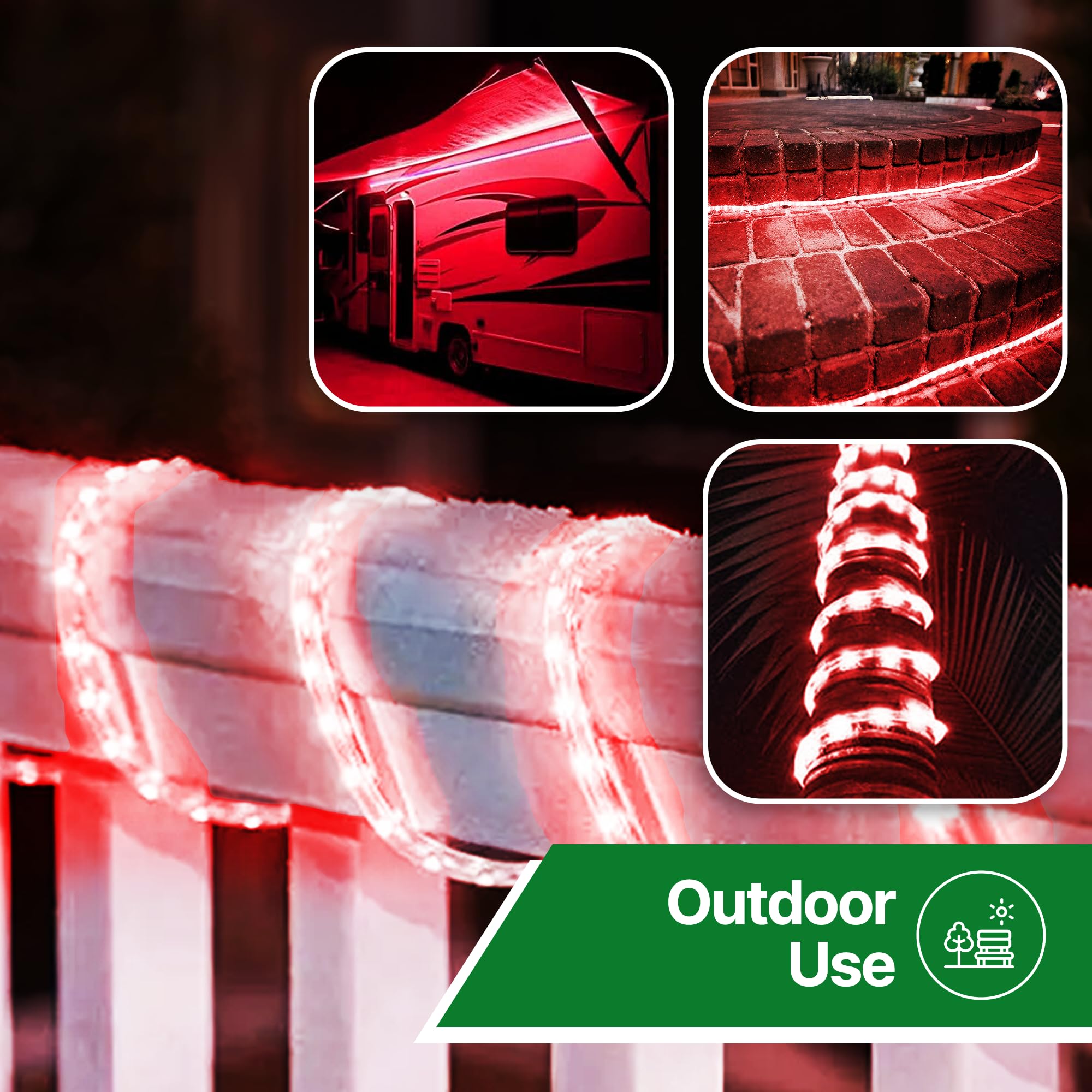 Tupkee LED Rope Light - 24 Feet, 144 LED, Plastic, Red, Pack of 2, Model E237798