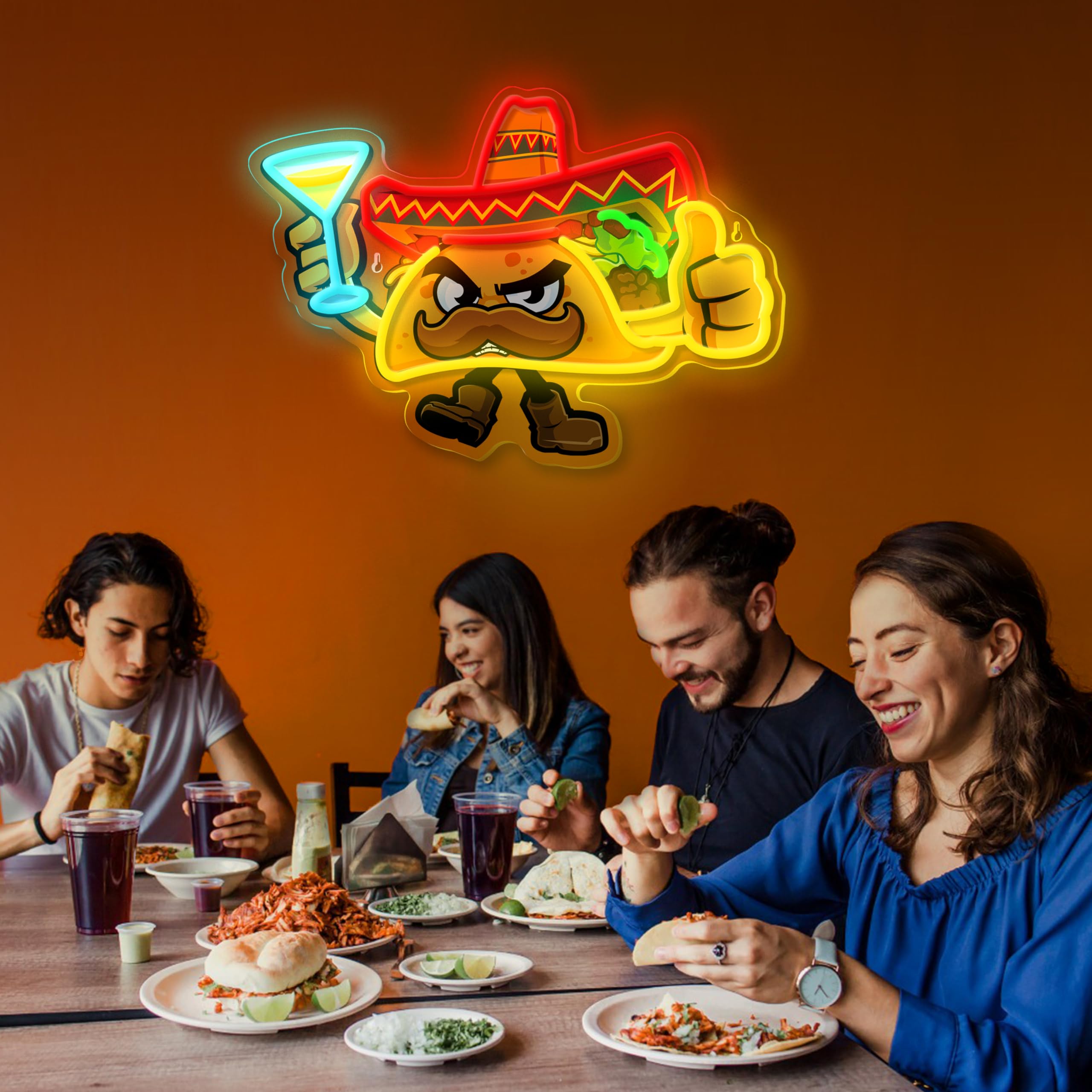 Tacos Neon Sign for Wall Decor,Dimmable Led Tacos Neon Light for Mexican Restaurant Decor Mexican Burritos Led Light Neon Light