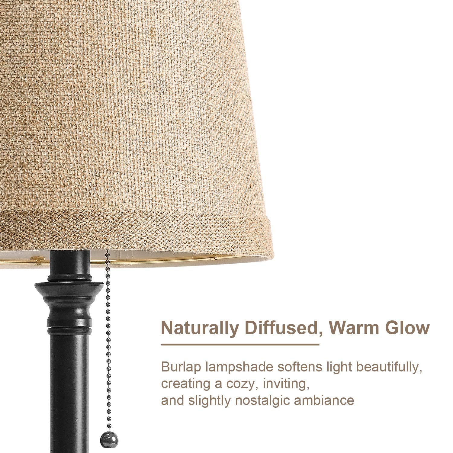 Oneach Table Lamps Set of 2, 19.5” Metal Bedside Lamps, Dark Brown, Pull Chain Switch, Unique Natural Shade, AMZ-T0009BK-KAKOU-NEW